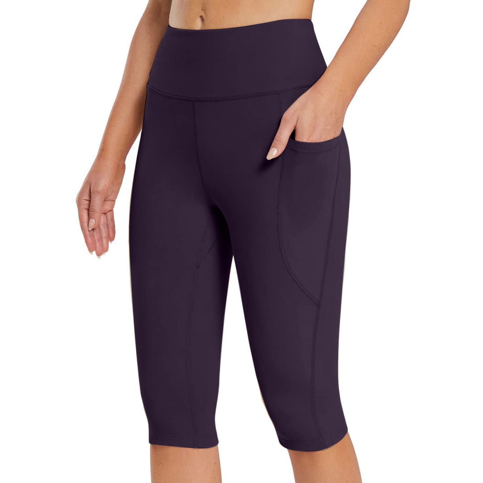 Women's Summer Lightweight High Waisted Leggings with Pockets - Knee Length Workout Leggings for Yoga, Running & Casual Wear