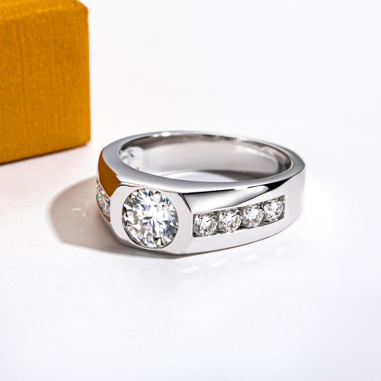 1.64ct D Color VVS1 Clarity Moissanite Wedding Ring for Men - 925 Sterling Silver Engagement Promise Band with Certificate - Perfect for Anniversary, Proposal & Special Occasions