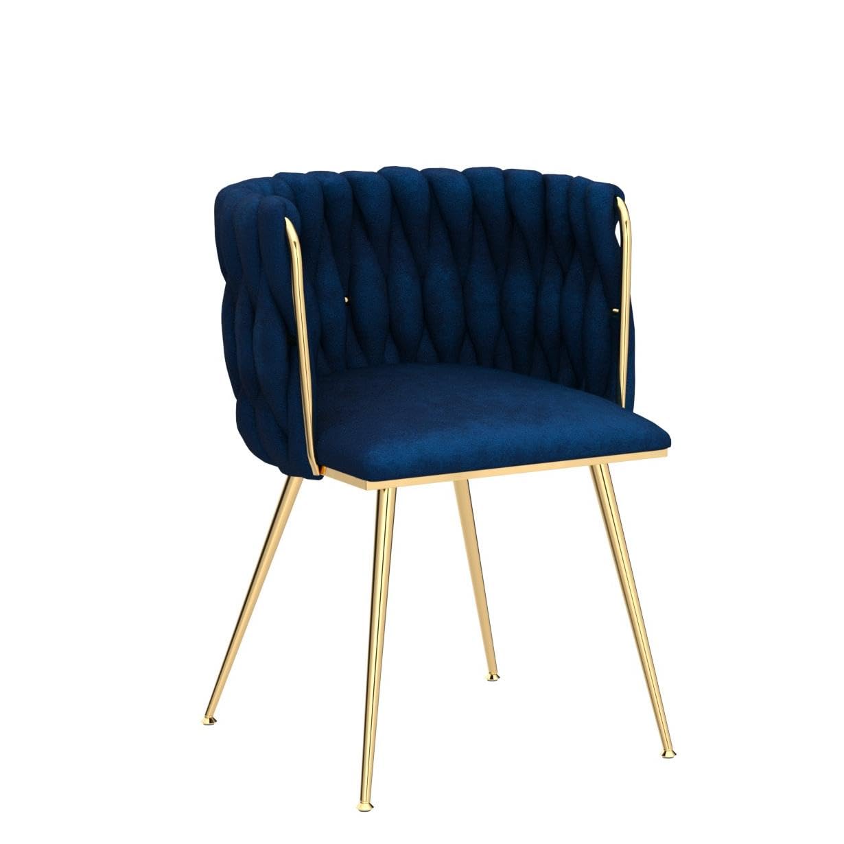 NIOIIKIT Modern Velvet Dining Chairs Set of 2 - Handwoven Upholstered Accent Chairs with Golden Metal Legs for Living Room, Kitchen, Dining Room & Vanity (Navy Blue) | Elegant Seating for Home Decor, Dinner Parties & Cozy Lounging