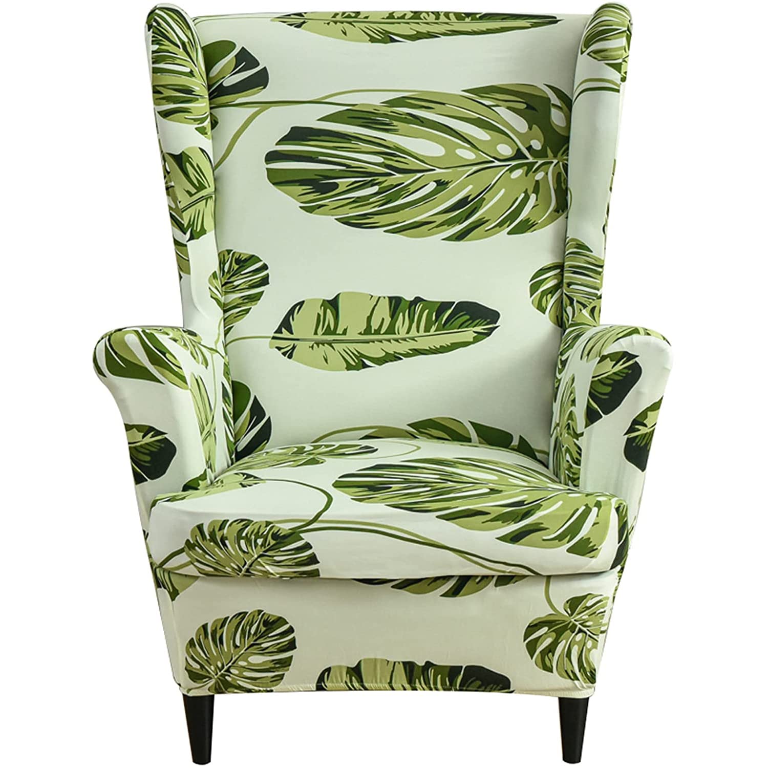 ZYXFYY 2-Piece Stretch Wing Chair Slipcover - Breathable Spandex Armchair Covers for Wingback Chairs, Removable Furniture Protector (Green Leaf) - Perfect for Living Room, Bedroom & Home Decor