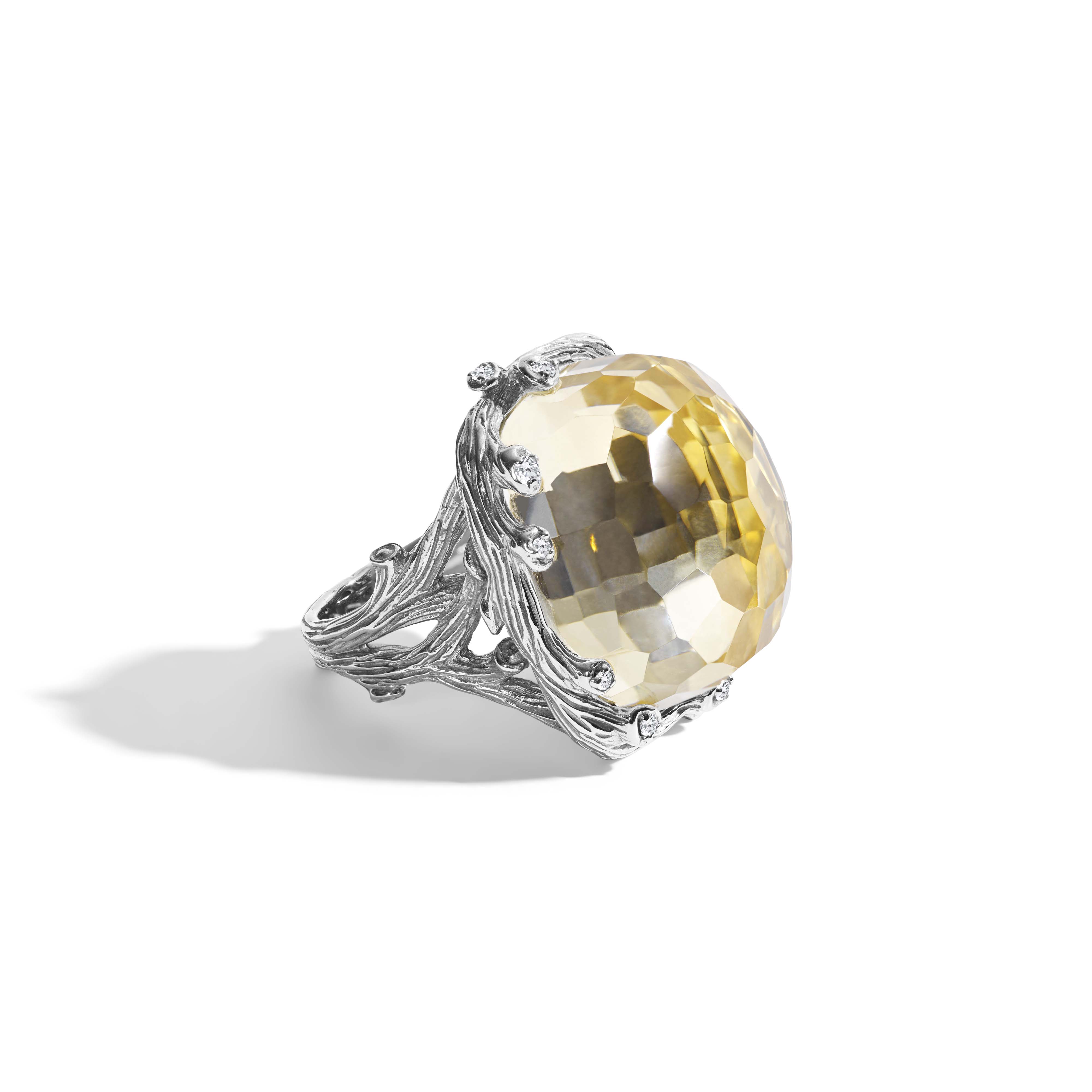 Enchanted Forest Ring with Gold Doublet and Diamonds - 21mm Elegant Jewelry for Women, Perfect for Weddings, Anniversaries & Special Occasions