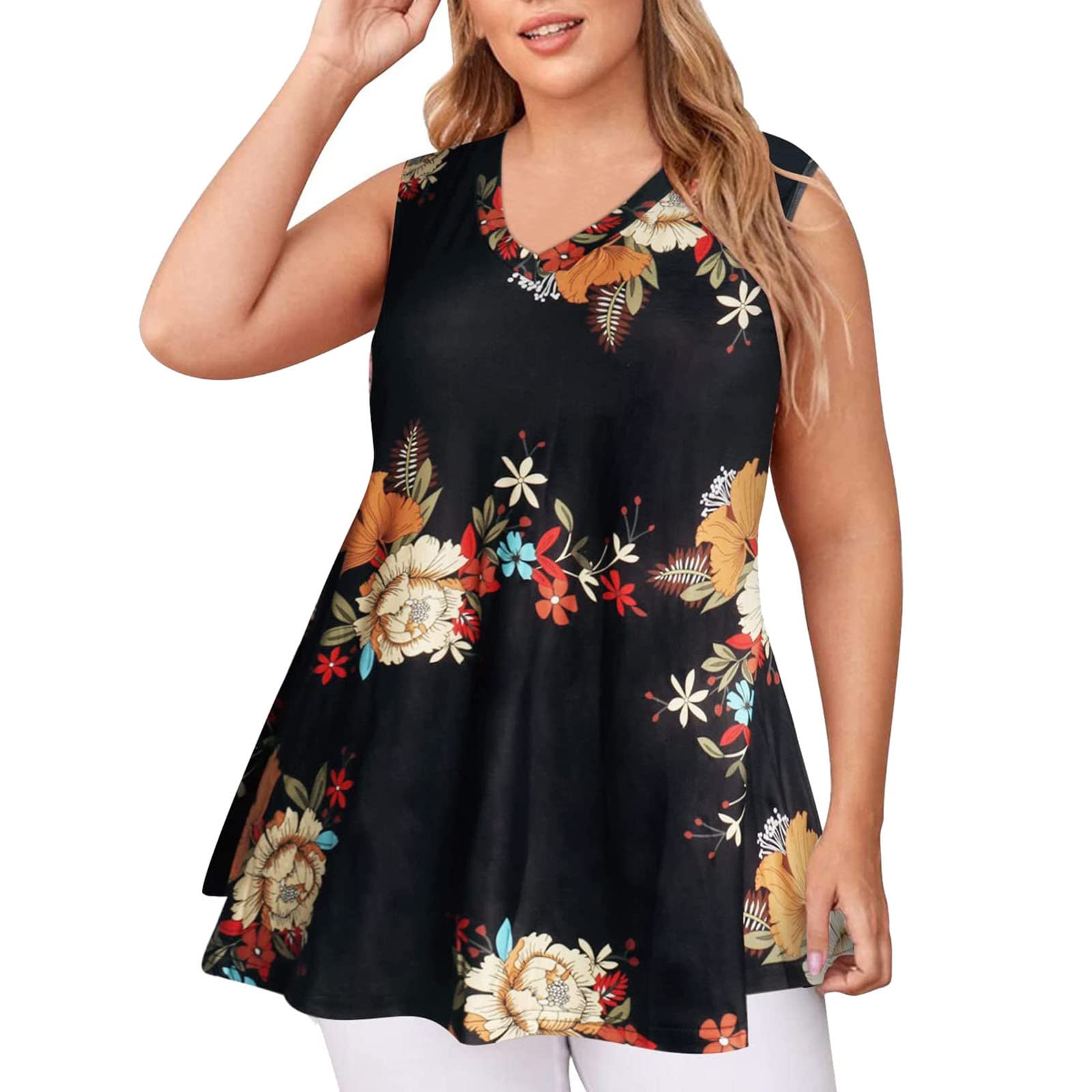 Plus Size Tank Tops for Women - Sleeveless Tunic Tops to Wear with Leggings | Summer Casual Tops | Affordable Plus Size Womens Clothing Under $10 | Perfect for Yoga, Beach & Everyday Wear