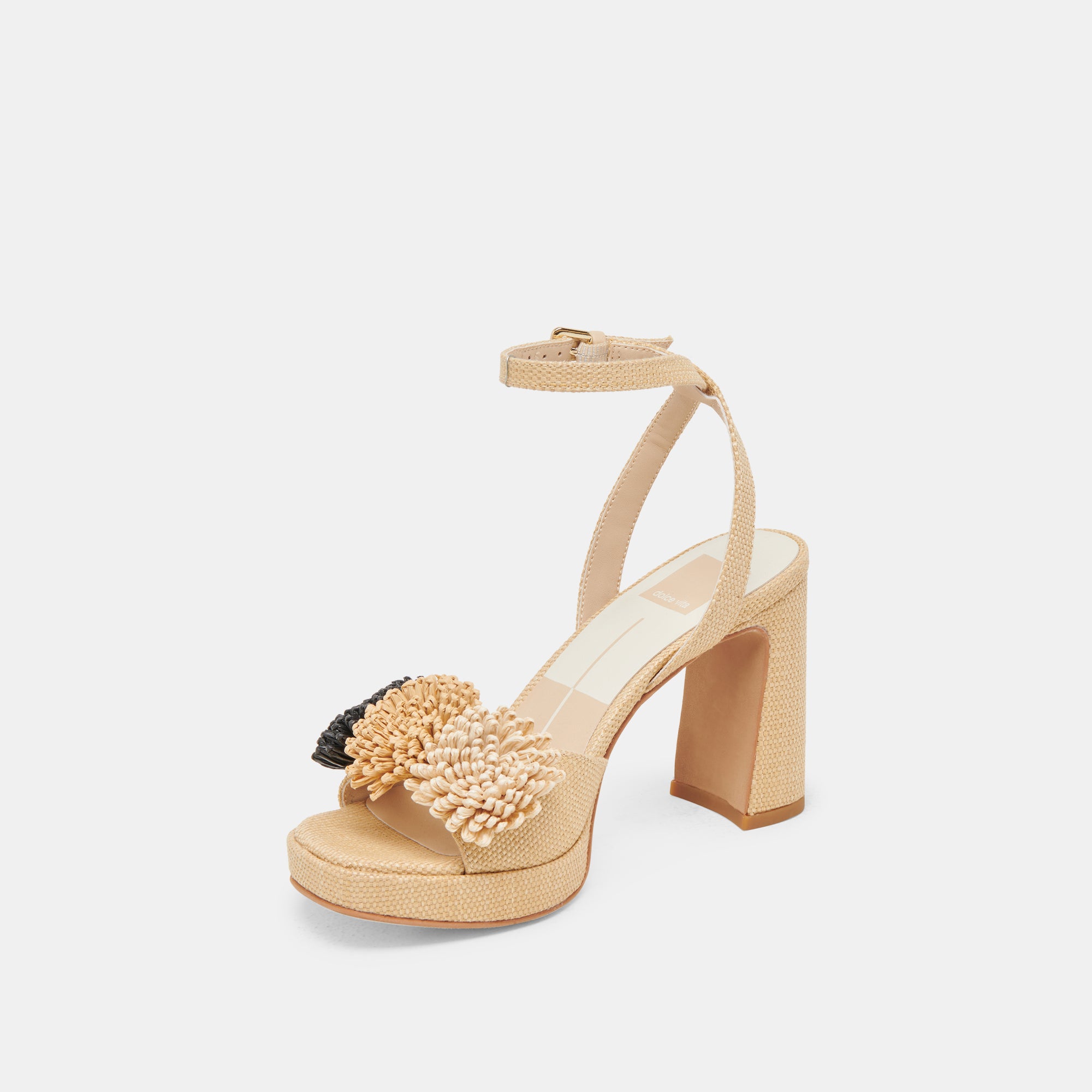 OLIVEA Women's Black Natural Raffia High Heels - Comfortable Summer Sandals for Beach, Party & Wedding