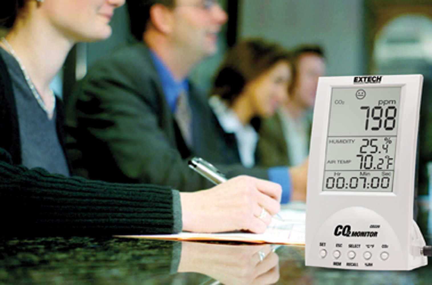 Extech CO220 Desktop CO2 Monitor - Indoor Air Quality Meter with Data Logging & Alarm - Ideal for Offices, Classrooms, and Home Air Quality Monitoring