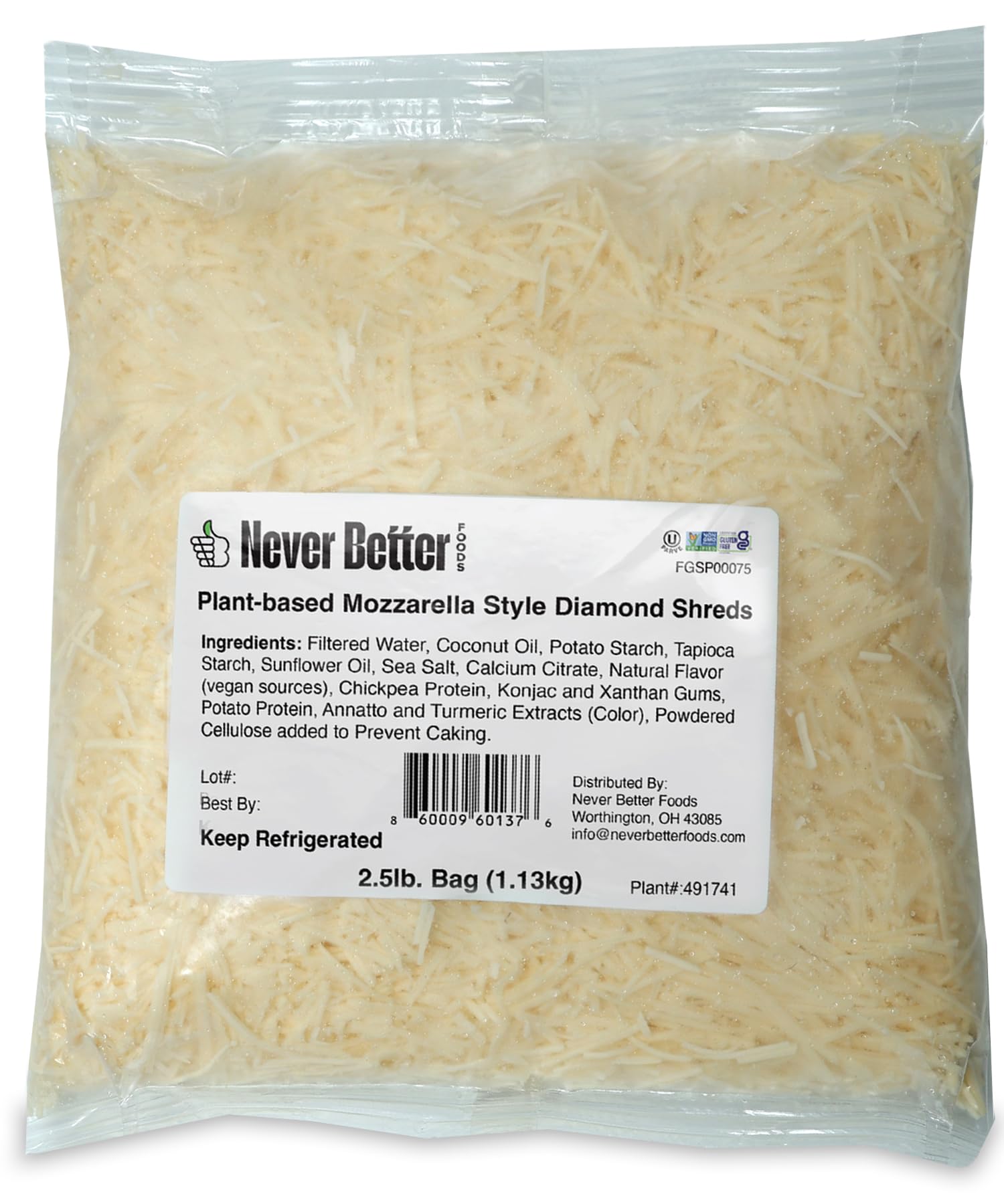 Vegan Mozzarella Cheese Shreds - Dairy Free, Lactose Free, Allergen-Free Plant Based Cheese (2.5 LB Bag) | Perfect Melting for Pizzas, Pasta, Sandwiches & Vegan Recipes