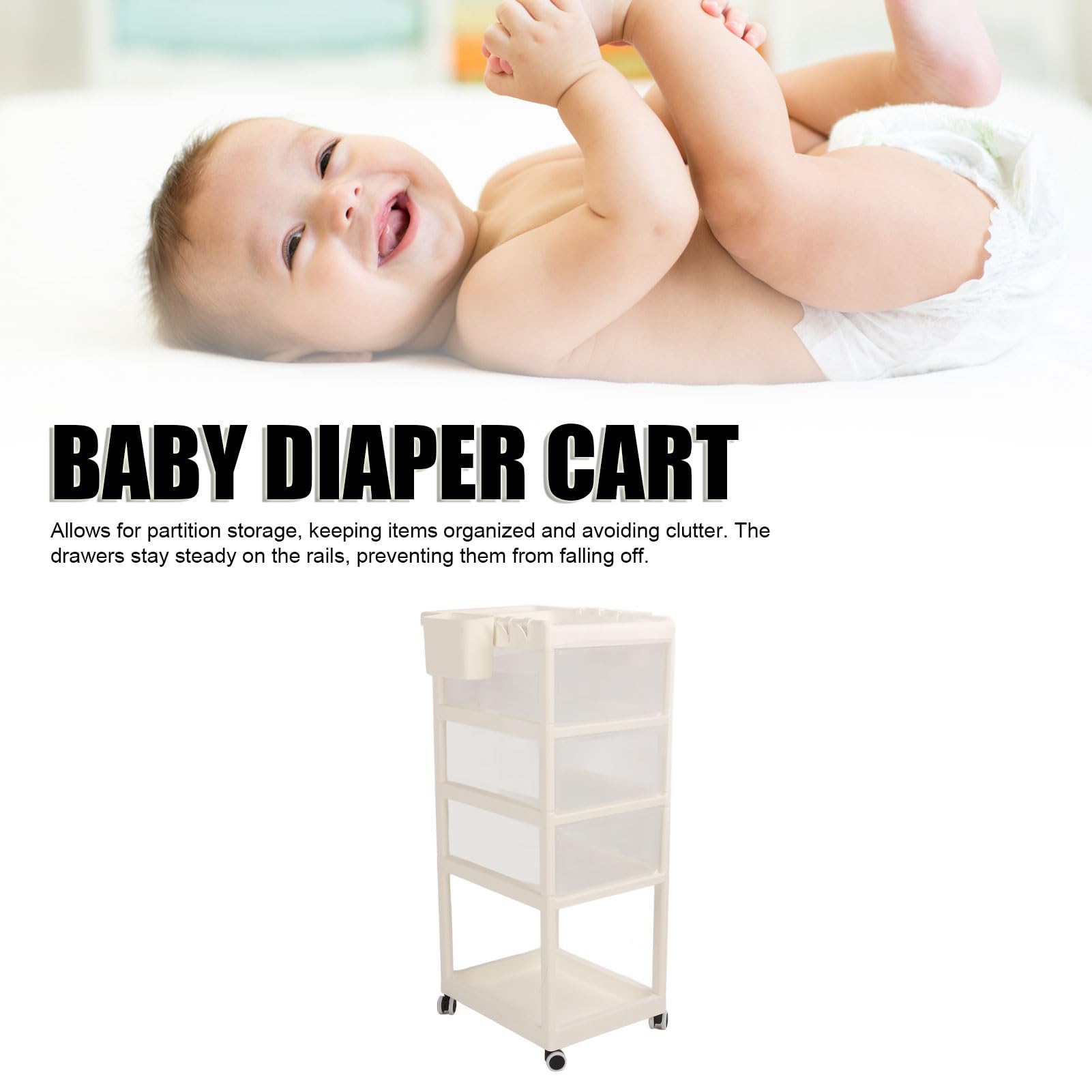 **Baby Diaper Caddy Rolling Cart with Wheels & Reinforced Handle - Nursery Storage Organizer for Diapers, Wipes & Baby Essentials - Perfect for Nursery, Baby Shower Gifts & On-the-Go Parents**