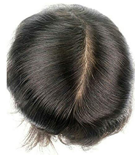 Premium Human Hair Men's Wig/Toupee - 9x7 Inch Natural Black & Brown Hair Patch for Men & Boys with Free Tape & 4 Clips (Pack of 1) - Perfect for Daily Wear, Cosplay, Hair Loss Solutions & Styling