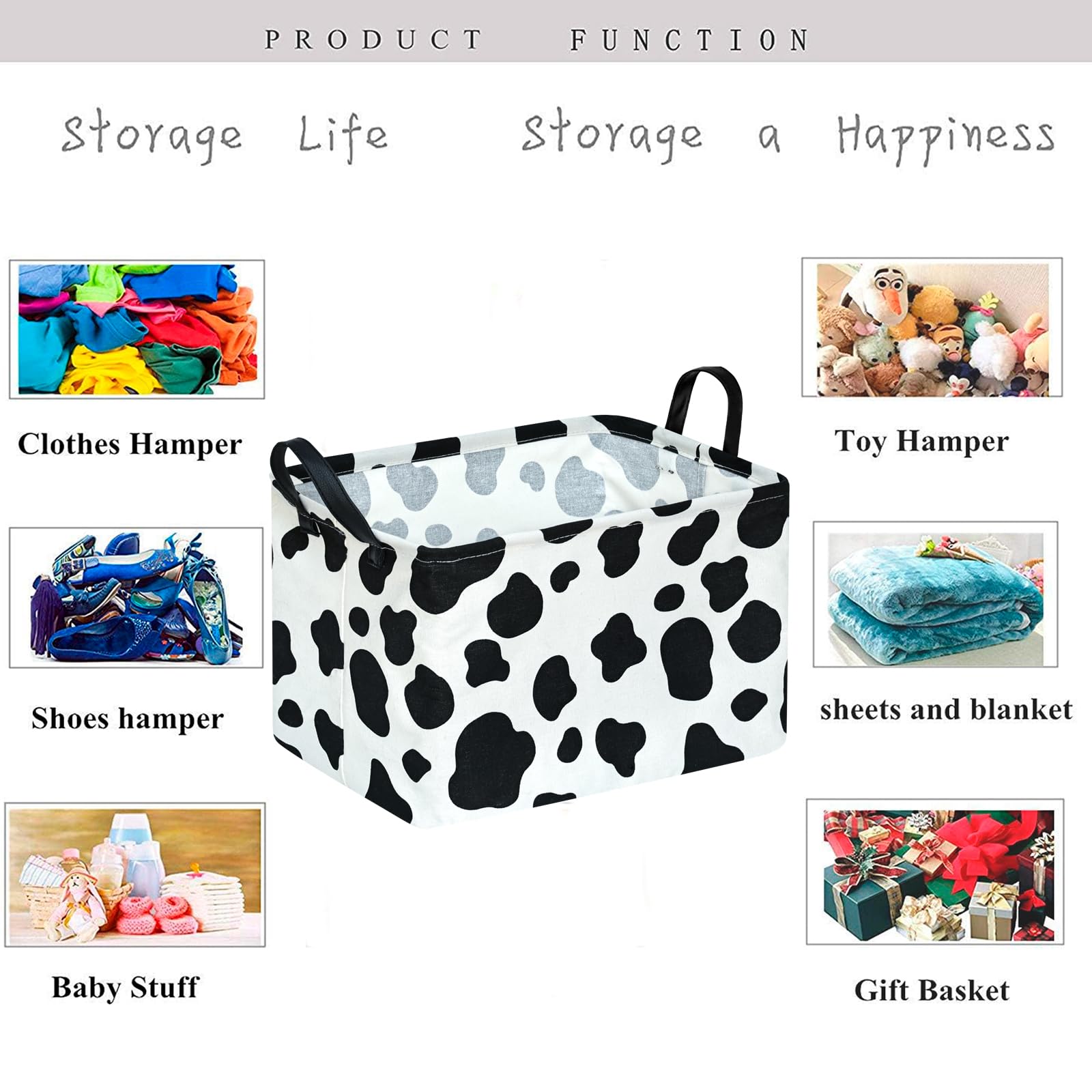 Waterproof Rectangle Toy Storage Bin - Nursery Hamper, Kids Bedroom Organizer, Laundry Basket with Cow Pattern | Perfect for Baby Gifts, Closet Decor & Home Organization