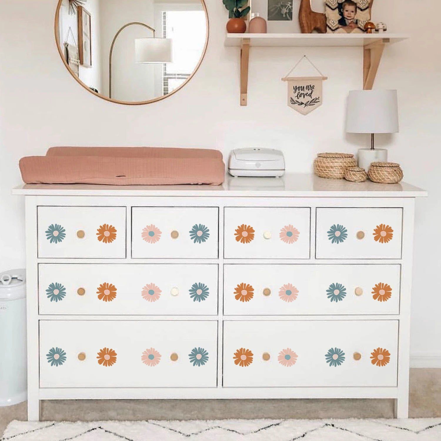 Boho Floral Daisy Wall Stickers - Self-Adhesive Vinyl Decals for Nursery, Kids Room & Bedroom Decor - Perfect for Baby Shower Gifts & Home Wall Art