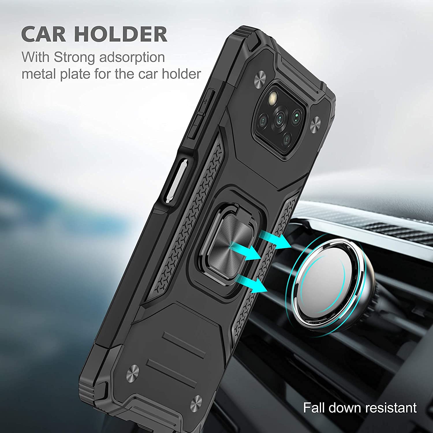 YaHan Shockproof Hybrid Case for Xiaomi Poco X3 NFC/X3 with 360° Rotating Ring Kickstand & Tempered Glass Screen Protector (2-Pack, Blue) - Heavy Duty Protection for Work, Travel & Outdoor Activities