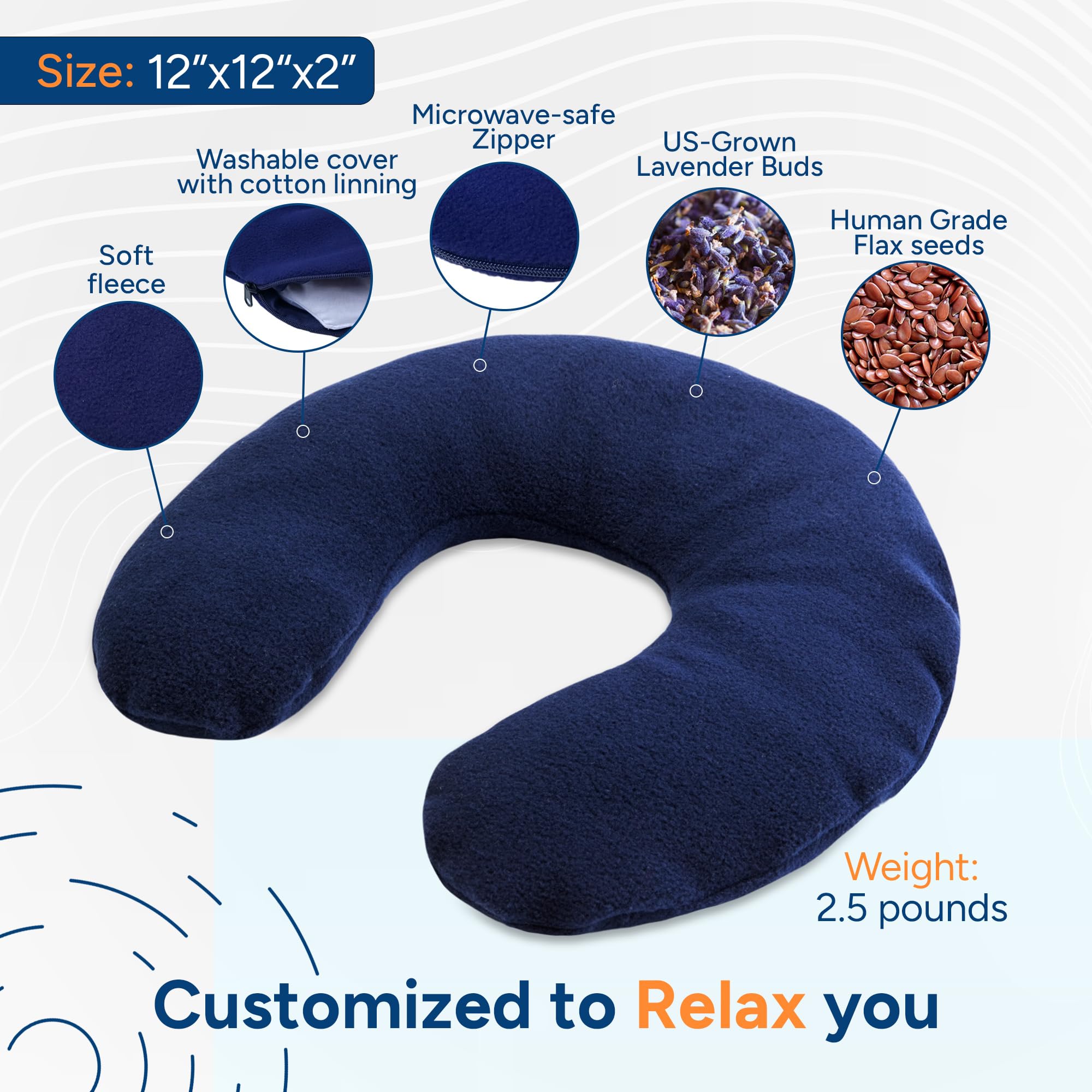 SunnyBay Microwave Heating Pad for Neck & Shoulder Pain Relief - 2.5 lbs Microwavable Hot Therapy Pillow with Flaxseed & Lavender Filling - Moist Heat Wrap for Aromatherapy, Muscle Relaxation & Stress Relief - Perfect for Home, Office & Travel Use - Navy Blue