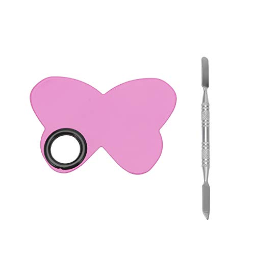 LEORX Butterfly Makeup Palette - Stainless Steel Foundation Mixing Plate with Spatula for Nail Art & Makeup (Pink) - Perfect for Salon & Home Use
