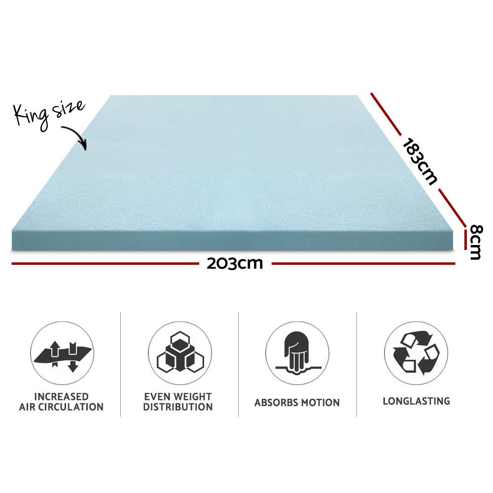Cool Gel Memory Foam Mattress Topper with Bamboo Cover - 8cm King Size - Pressure Relief for Back Pain - Perfect for Hot Sleepers & Bedroom Comfort Upgrade