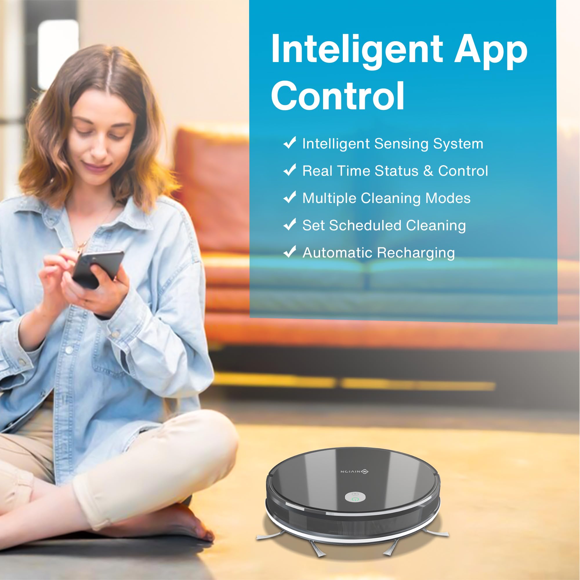 Smart Robot Vacuum Cleaner with Powerful Cyclone Suction - Auto Scheduled Cleaning, Pet Hair & Hard Floor Friendly - Perfect for Home, Office & Pet Owners