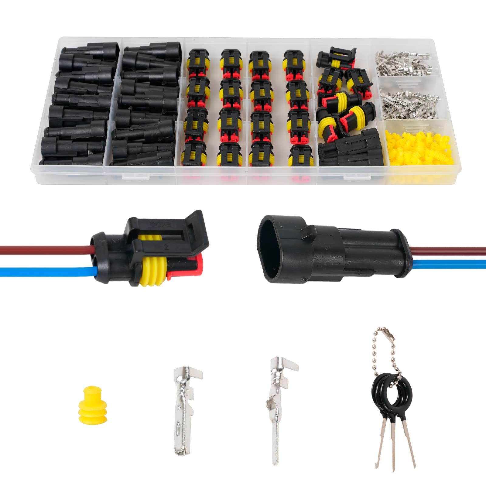 2 Pin Waterproof Automotive Electrical Connectors - 22 Kits Quick Disconnect Wiring Connectors for Car, Truck, Boat & RV Electrical Systems - Ideal for Marine, Off-Road & DIY Vehicle Wiring Projects
