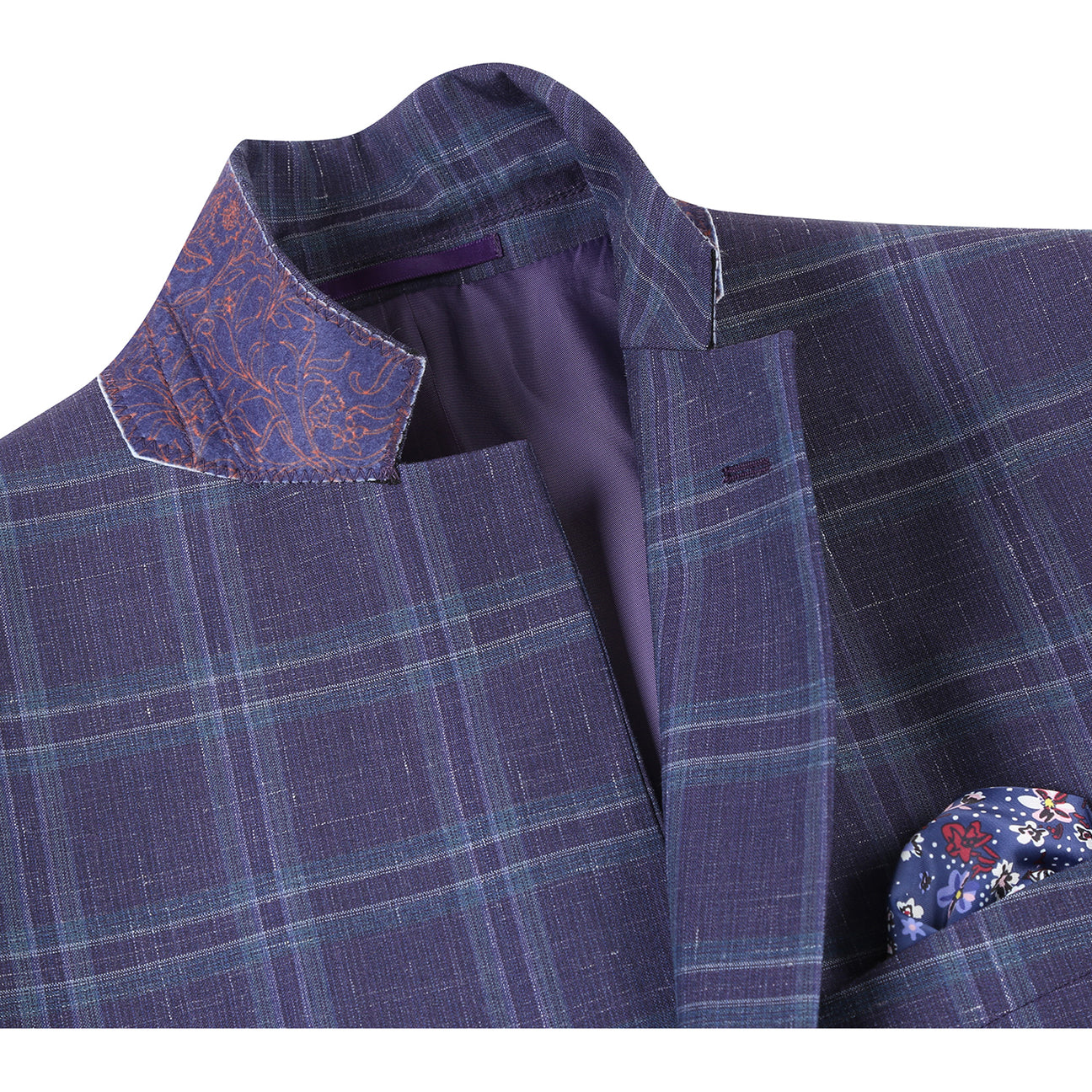 Alessandro Vitello by Renoir Slim Fit Wool Blazer for Men - Purple & Blue Checkered Pattern (Style 565-6) | Perfect for Business Meetings, Weddings & Formal Events