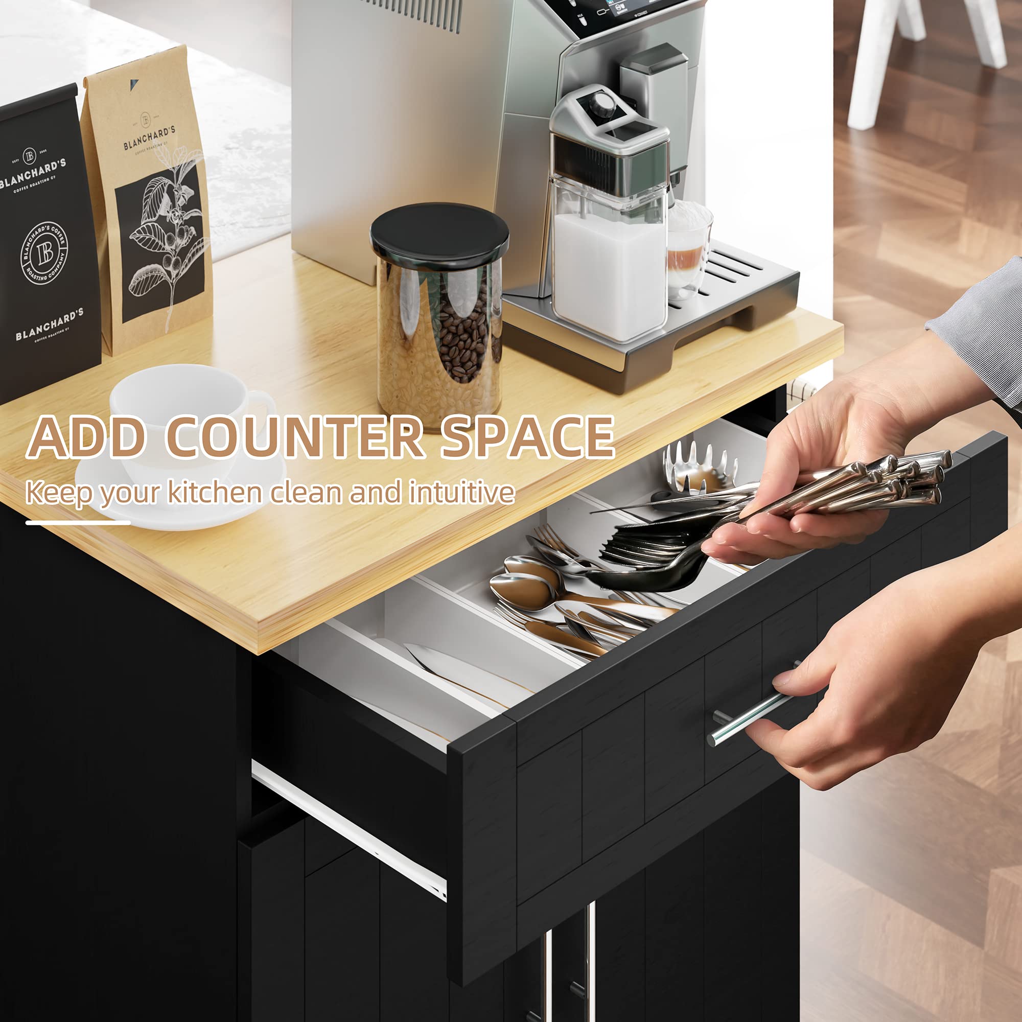 Shintenchi Black Kitchen Island Cart with Storage - Rolling Mobile Worktop with Single Door Cabinet & Drawer - Perfect for Small Kitchens, Dining Rooms & Apartment Cooking Spaces