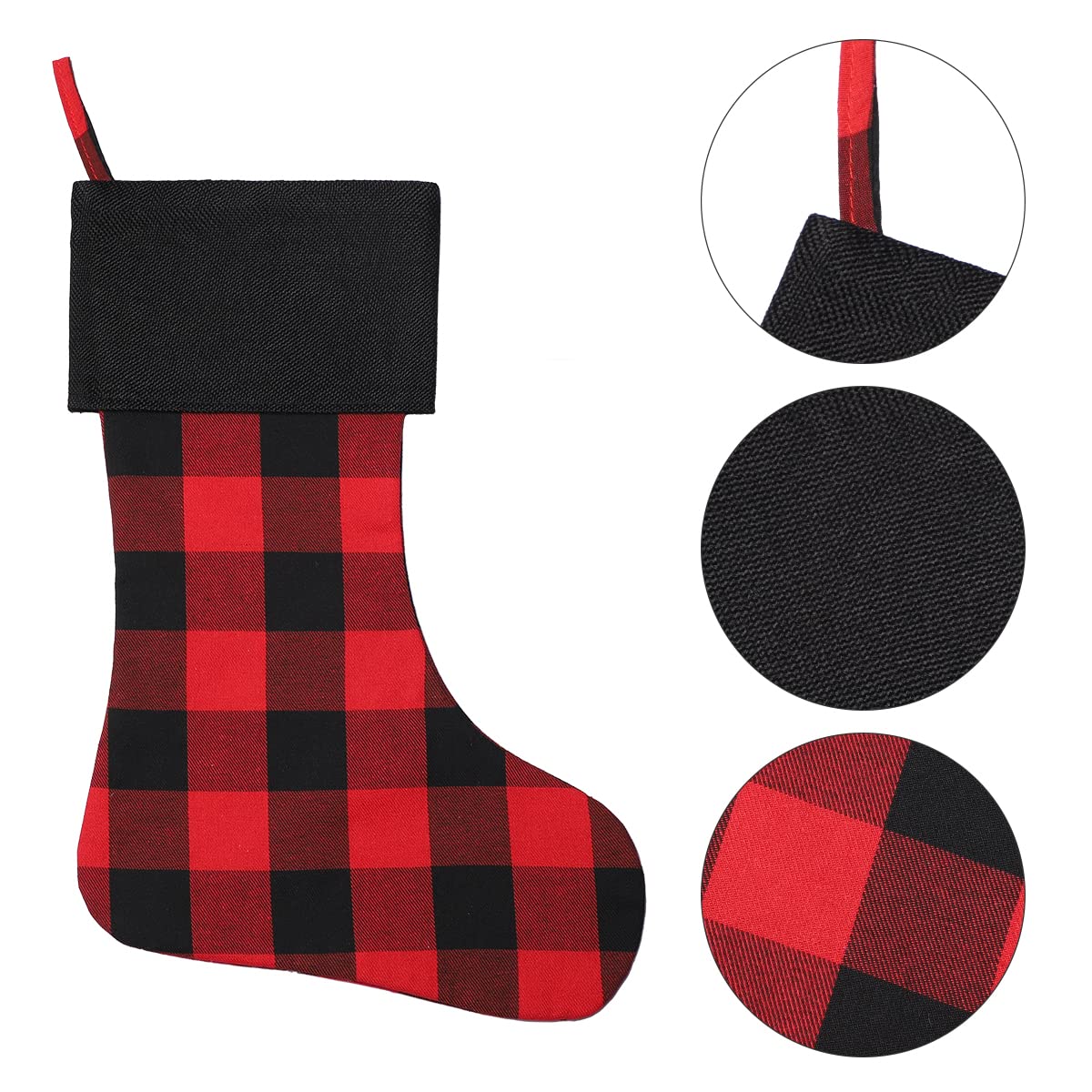 8 Pack Christmas Stockings - 18 Inch Buffalo Plaid Personalized Holiday Stockings for Family, Xmas Party Decorations - Black Cuff with Red & Black Plaid - Perfect for Fireplace Mantel, Gift Exchange & Festive Home Decor