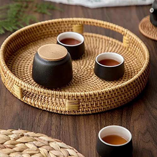 Handmade Woven Rattan Fruit Basket - Multipurpose Storage Tray for Afternoon Tea, Picnics & Kitchen Organization (30x30x5cm) - Eco-Friendly Home Decor & Party Serving Dish