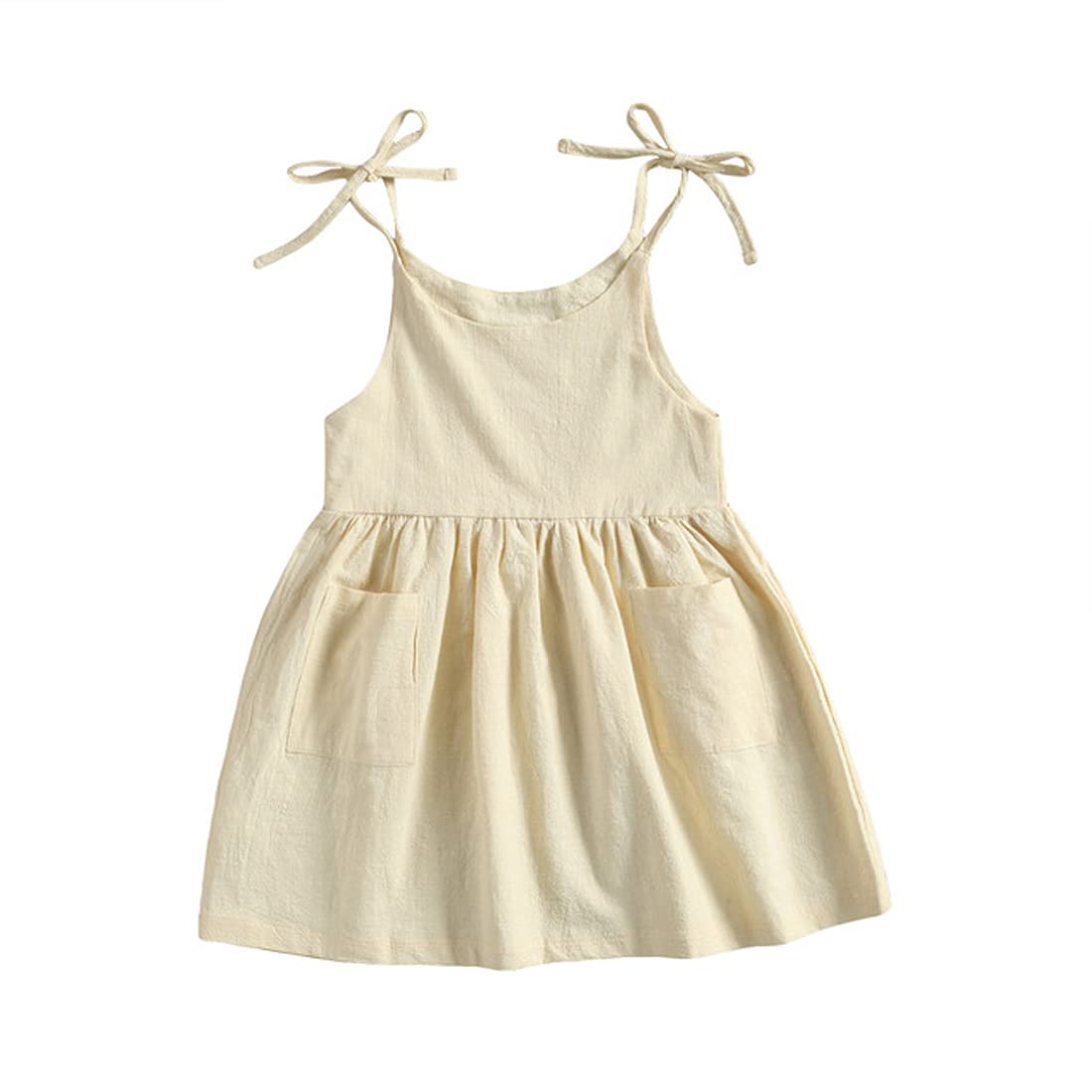 TIMOGG Toddler Baby Girl Cotton Linen Dress - Sling Bow Summer Skirt with Pockets | Casual Beach Sundress & Playtime Outfit for Girls 1-3 Years