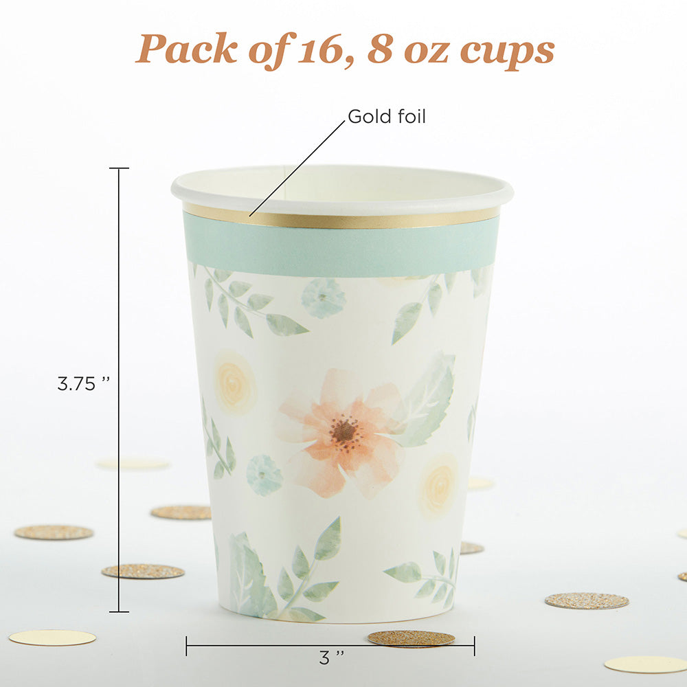 16-Pack Geometric Floral Design 8 oz Disposable Paper Cups - Perfect for Parties, Weddings, and Home Decor