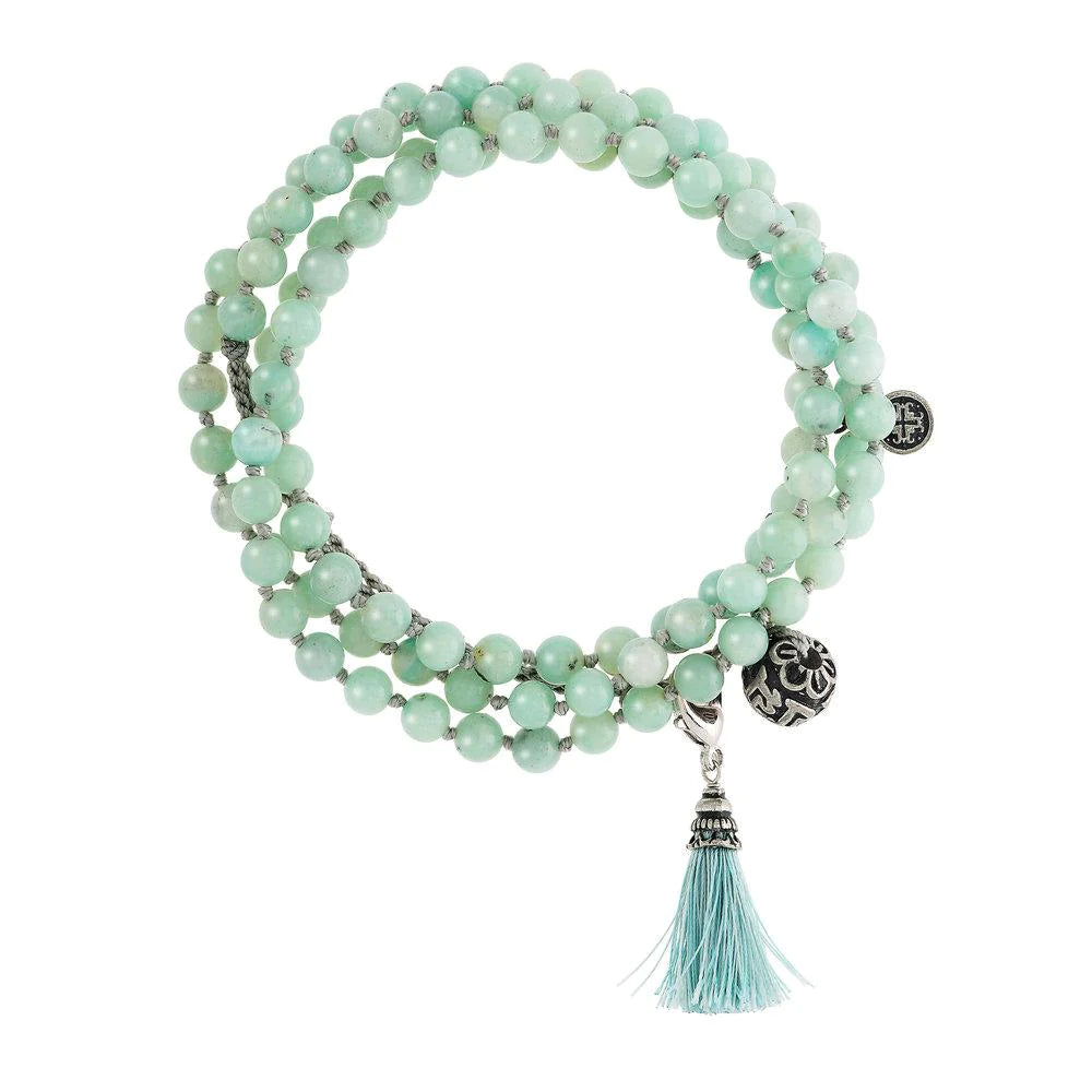 Amazonite Gemstone Knotted Wrap Mala Bracelet - Natural Healing Stone for Meditation, Yoga & Spiritual Protection | Handmade Beaded Jewelry for Women & Men