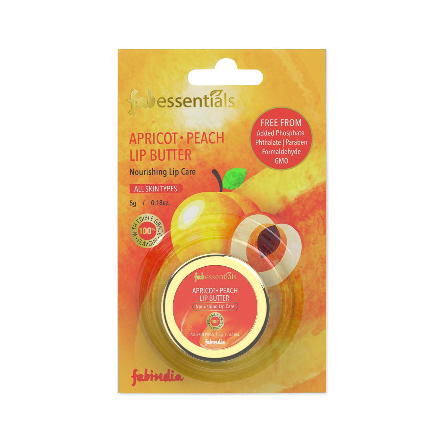 Fabessentials Apricot Peach Lip Butter - 5g | Natural Shea Butter Lip Balm for Dry & Chapped Lips | 100% Edible Grade, Fragrance-Free | Lightweight Moisturizing Lip Care | Perfect for Daily Use, Travel, and Gift Giving