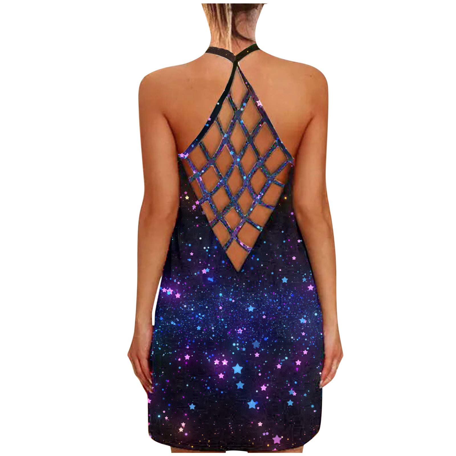 ORT Women's Sexy Beach Dresses - Plus Size Summer Boho Sun Dress, Sleeveless Loose Fit Printed Mini Cami Dress for Vacation, Pool Party & Easter Outfits | Flowy Casual Sundress for Beachwear, Tropical Getaways & Summer Festivals