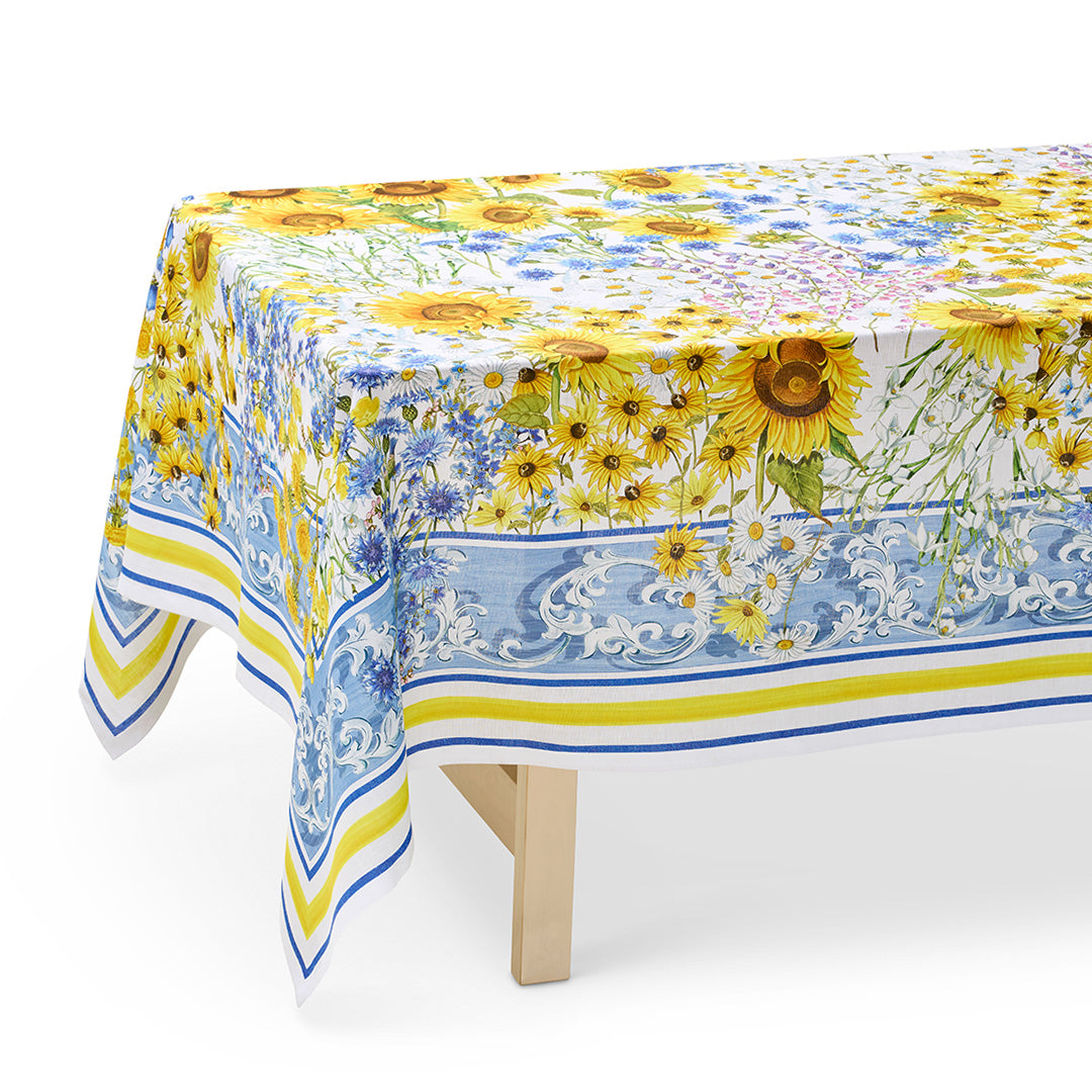 Sunflower Printed Tablecloth - Waterproof & Washable Dining Table Cover for Kitchen, Picnic, Party Decor - 60x84 Inches