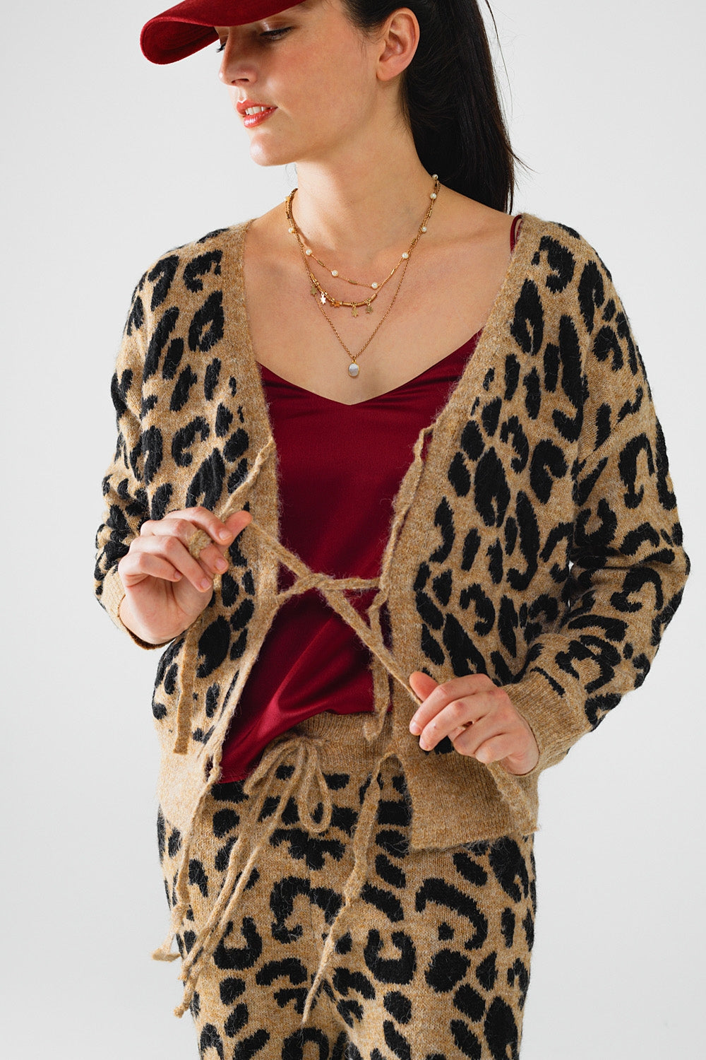 Leopard Print Long Sleeve Cardigan with Knot Detail - Stylish Women's Knit Sweater for Casual Outfits & Fall Layering