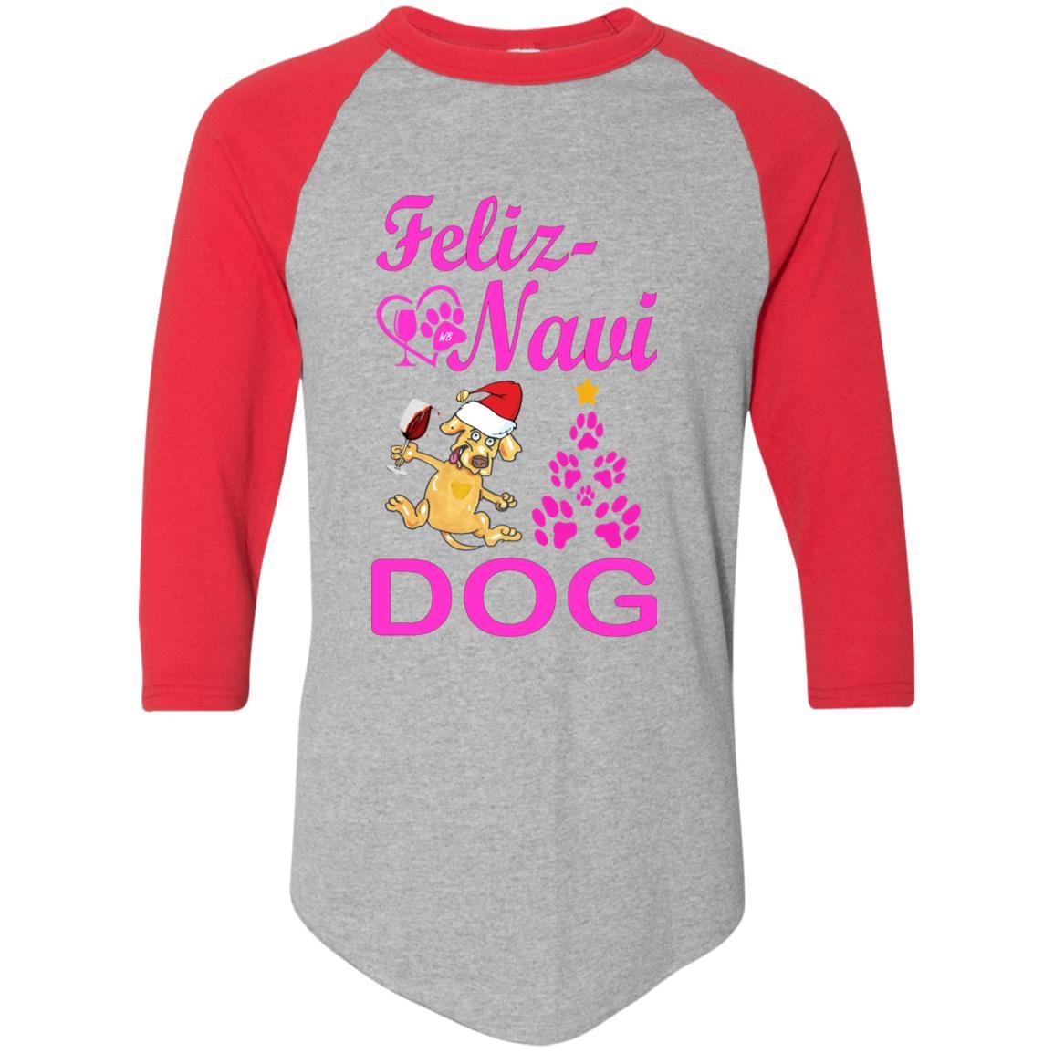 Feliz Navidad Dog Christmas Sweater - Pink Colorblock Raglan Jersey for Small & Large Dogs | Holiday Pet Outfit for Parties & Photos