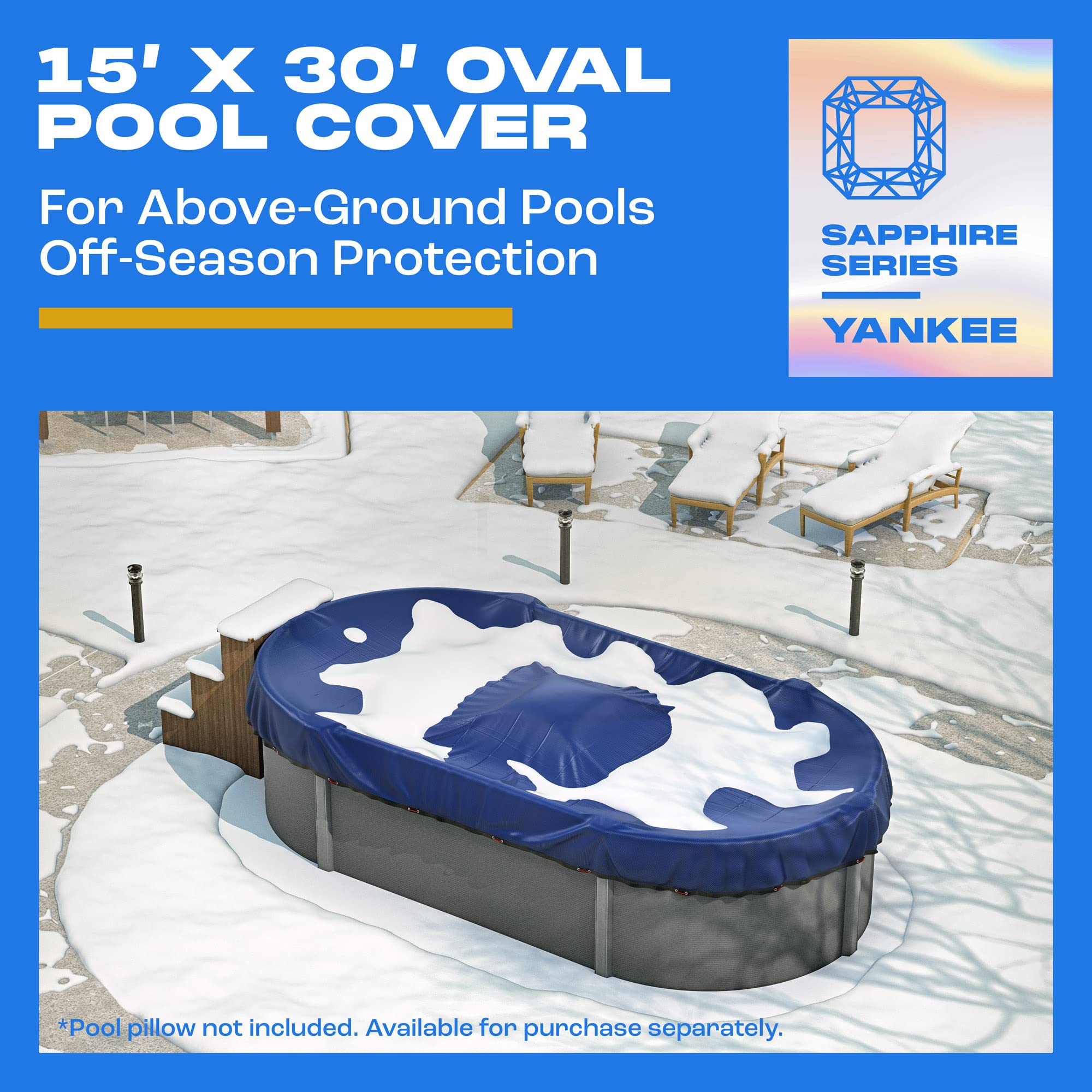 Yankee Oval Pool Cover 15 x 30 ft - Heavy Duty Winter Cover for Above Ground Pools - UV Resistant, Extra Thick & Durable Protection - Perfect for Winterizing and Protecting Your Backyard Pool
