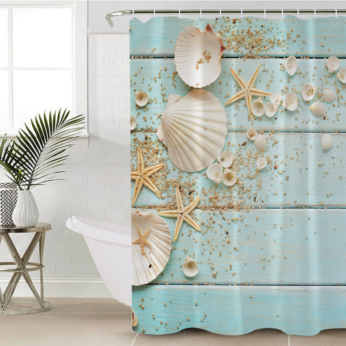 Coastal Beach Themed Shower Curtain - Waterproof Bathroom Decor for Ocean & Nautical Style Homes - Perfect for Beach Houses, Bathrooms & Coastal Themed Spaces