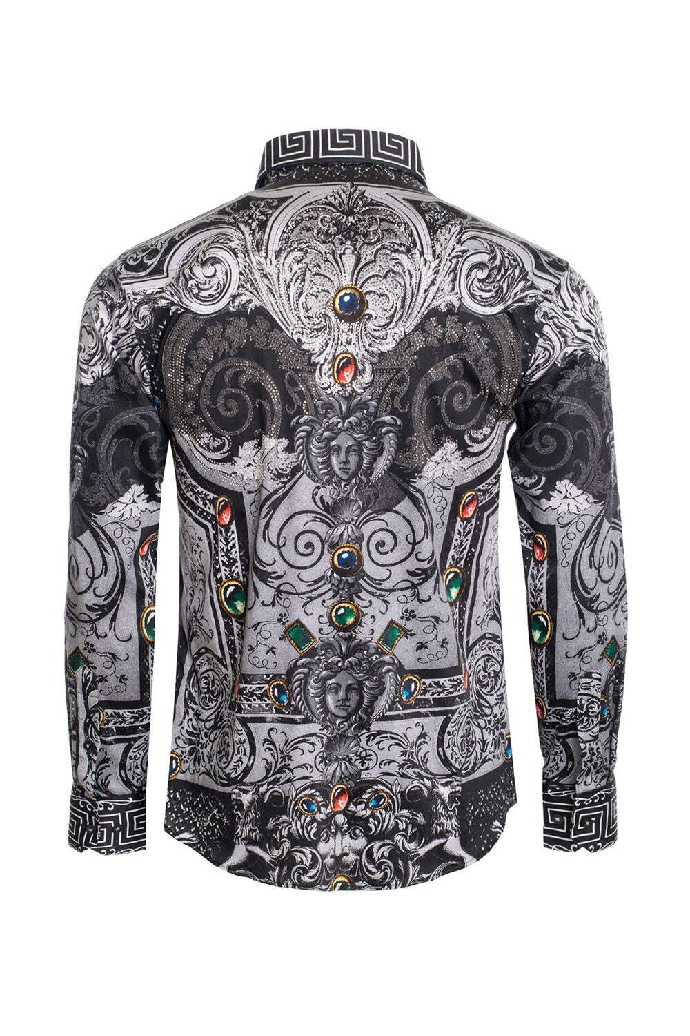 Barabas Men's Rhinestone Greek Snake Pattern Shirt SPR962 - Stylish Party & Nightclub Wear for Men