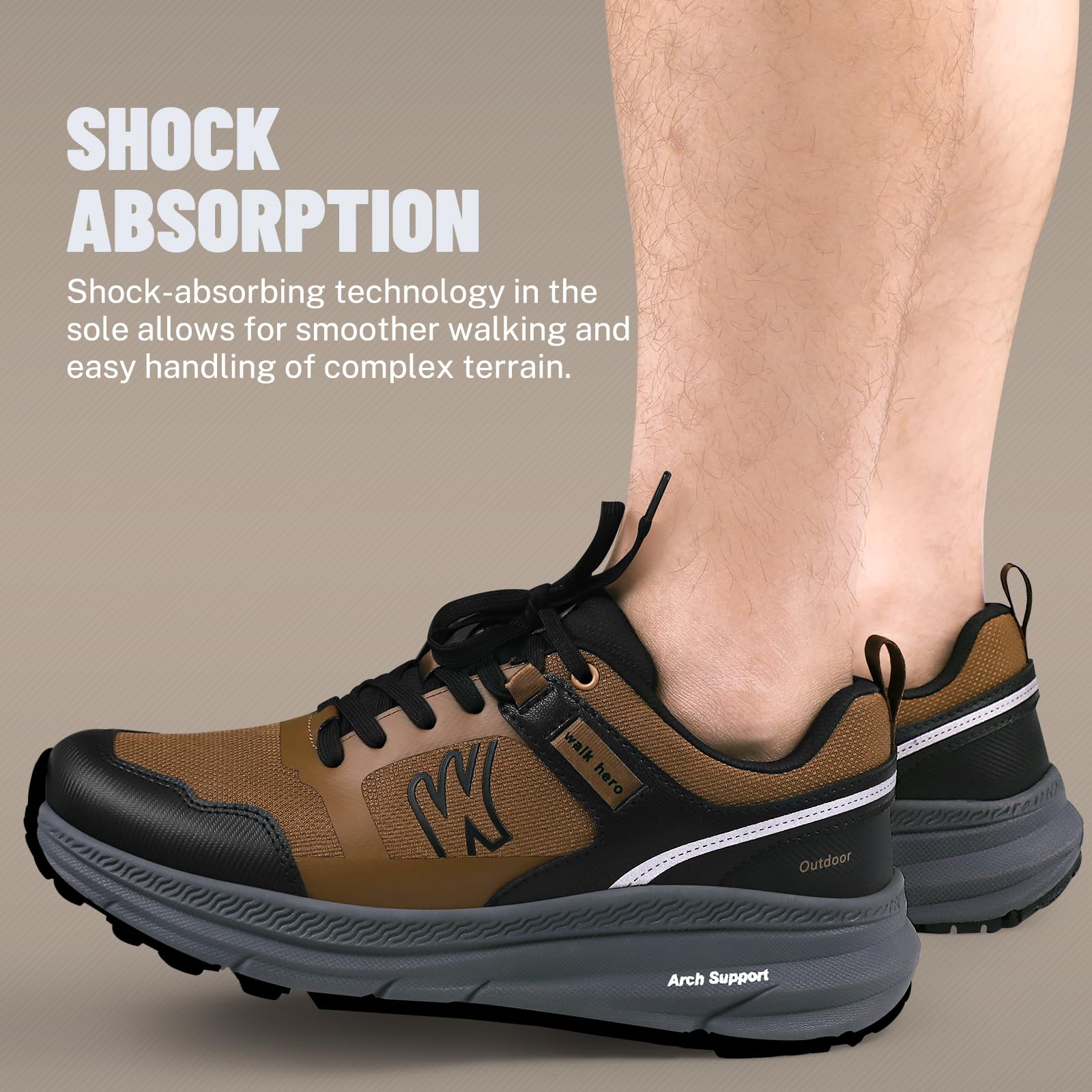 Men's Hiking Shoes for Plantar Fasciitis Relief - Lightweight Waterproof Walking Sneakers with Non-Slip Rubber Sole & Arch Support - Orthopedic Footwear for Heel Pain - Perfect for Outdoor Adventures, Trail Hiking & Daily Comfort