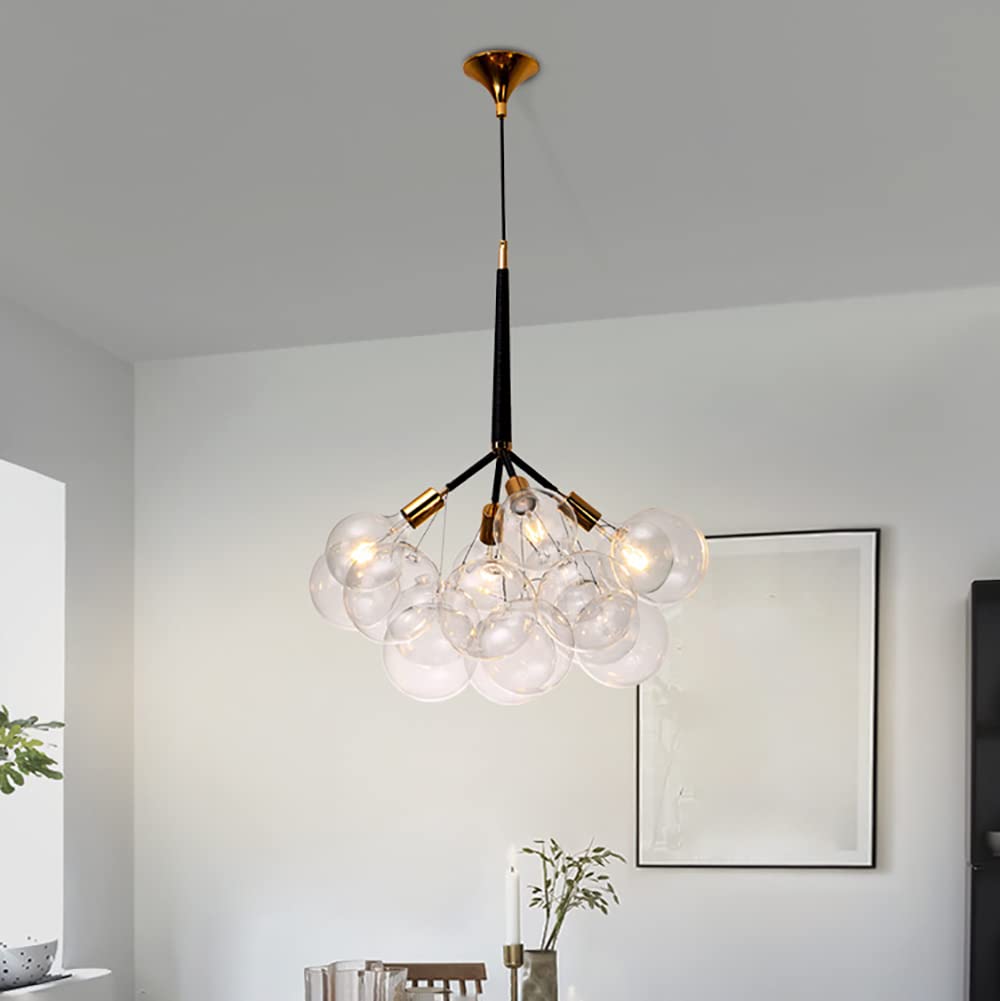 Modern Glass Globe Chandelier - Bubble Ball Pendant Light Fixture with 4 Lights for Bedroom, Living Room, Dining Room & Entrance | Elegant Ceiling Lighting for Home Decor & Interior Design