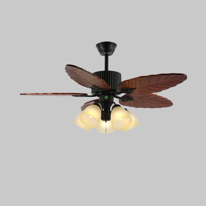 Banana Wood Leaf Ceiling Fan with Light - Tropical Style Home Decor for Living Room, Bedroom, and Patio