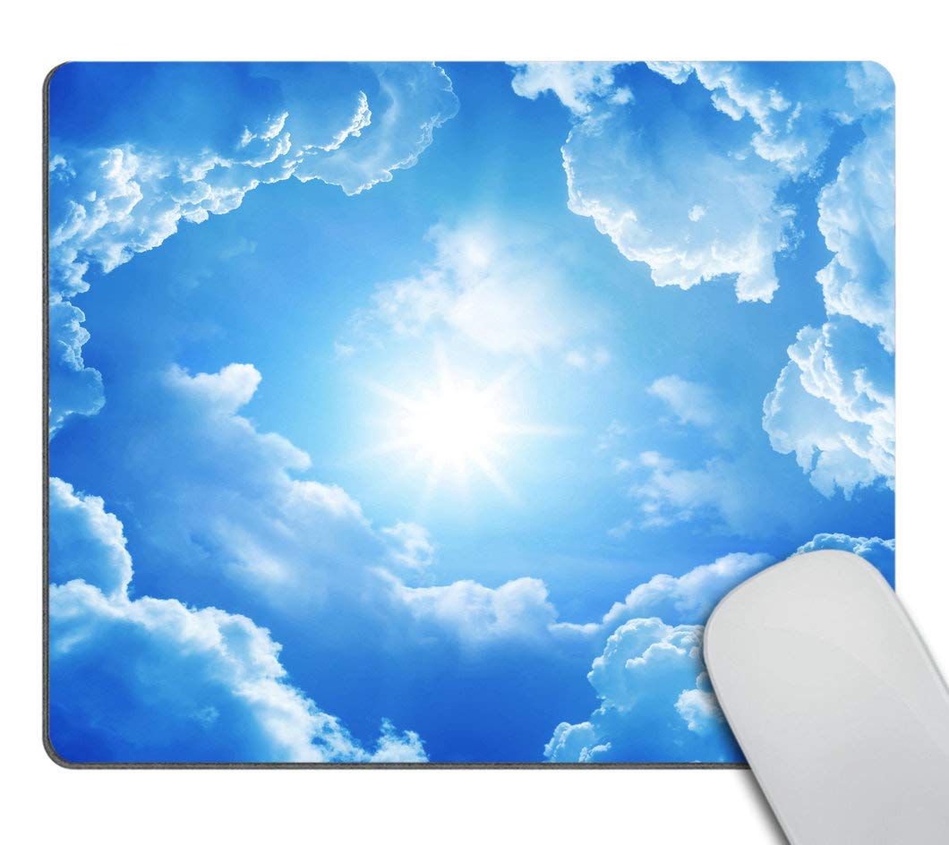 Custom Non-Slip Gaming Mouse Pad with Cute Art Design - Blue Sky White Clouds Pattern for Mac, PC & Computers | Perfect for Office Work & Gaming | Ergonomic Rubber Base for Smooth Mouse Movement