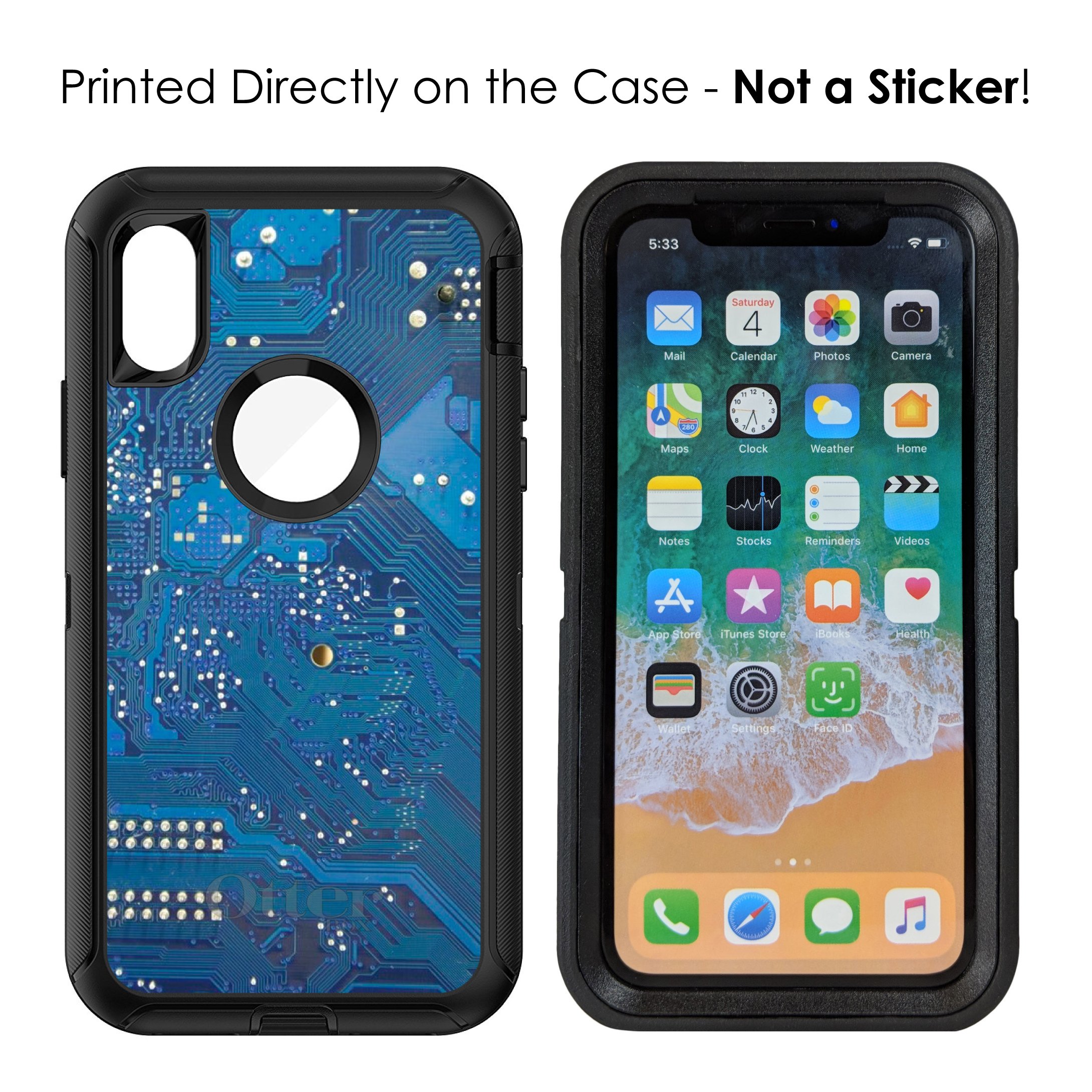 DistinctInk iPhone XR Case (6.1 Inch) - Durable Protective Cover with Blue Circuit Board Design | OtterBox Defender Alternative | Perfect for Work, Travel & Everyday Use