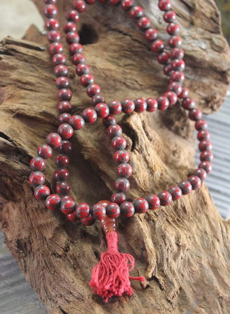 Hand Carved Red Naga Shell Mala Prayer Beads - 108 Buddhist Meditation Beads for Yoga, Mindfulness & Spiritual Practice
