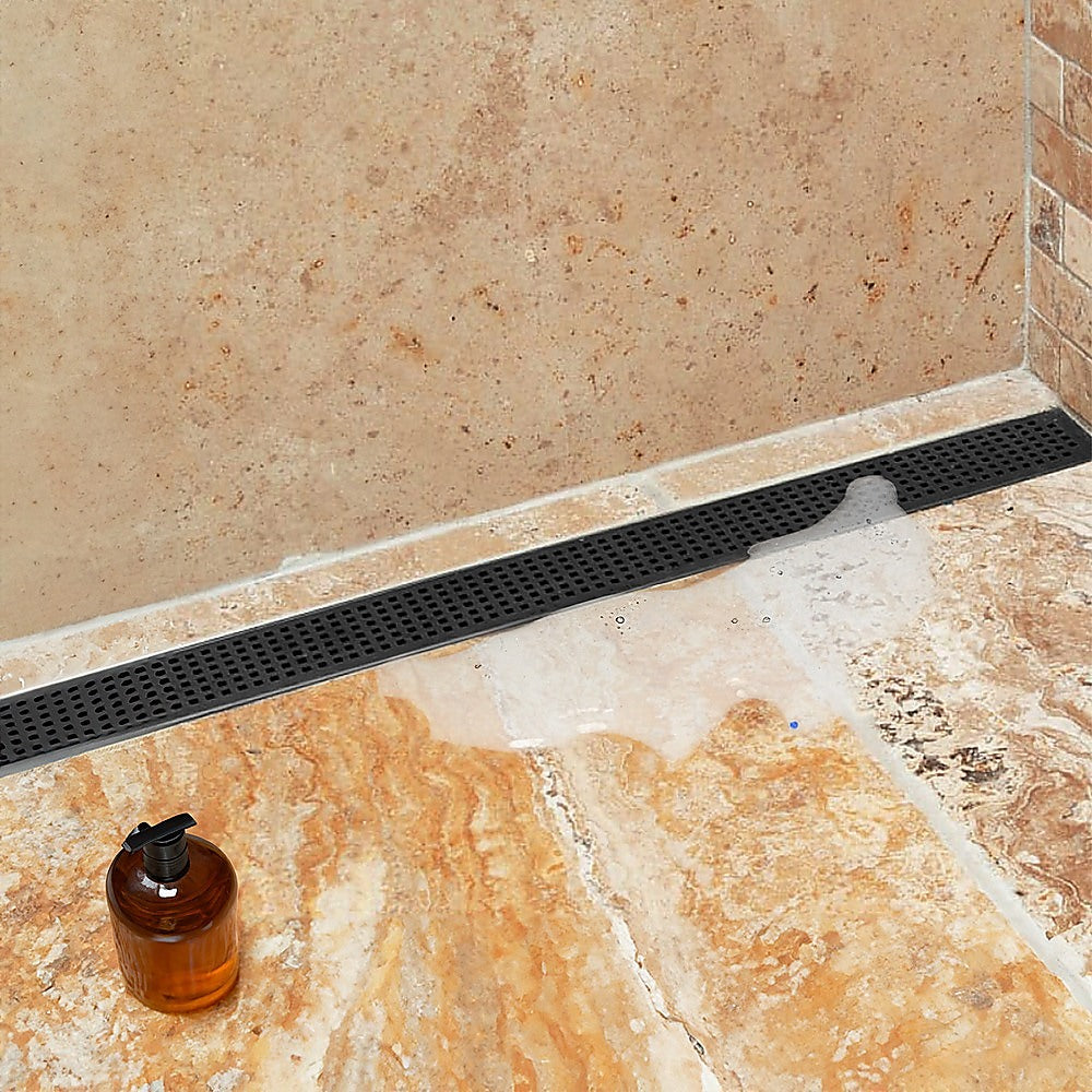1200mm Black Square Pattern Bathroom Shower Drain Grate with Center Outlet - Durable Floor Waste for Modern Bathrooms, Showers & Wet Rooms (Waterproof & Anti-Slip Design)