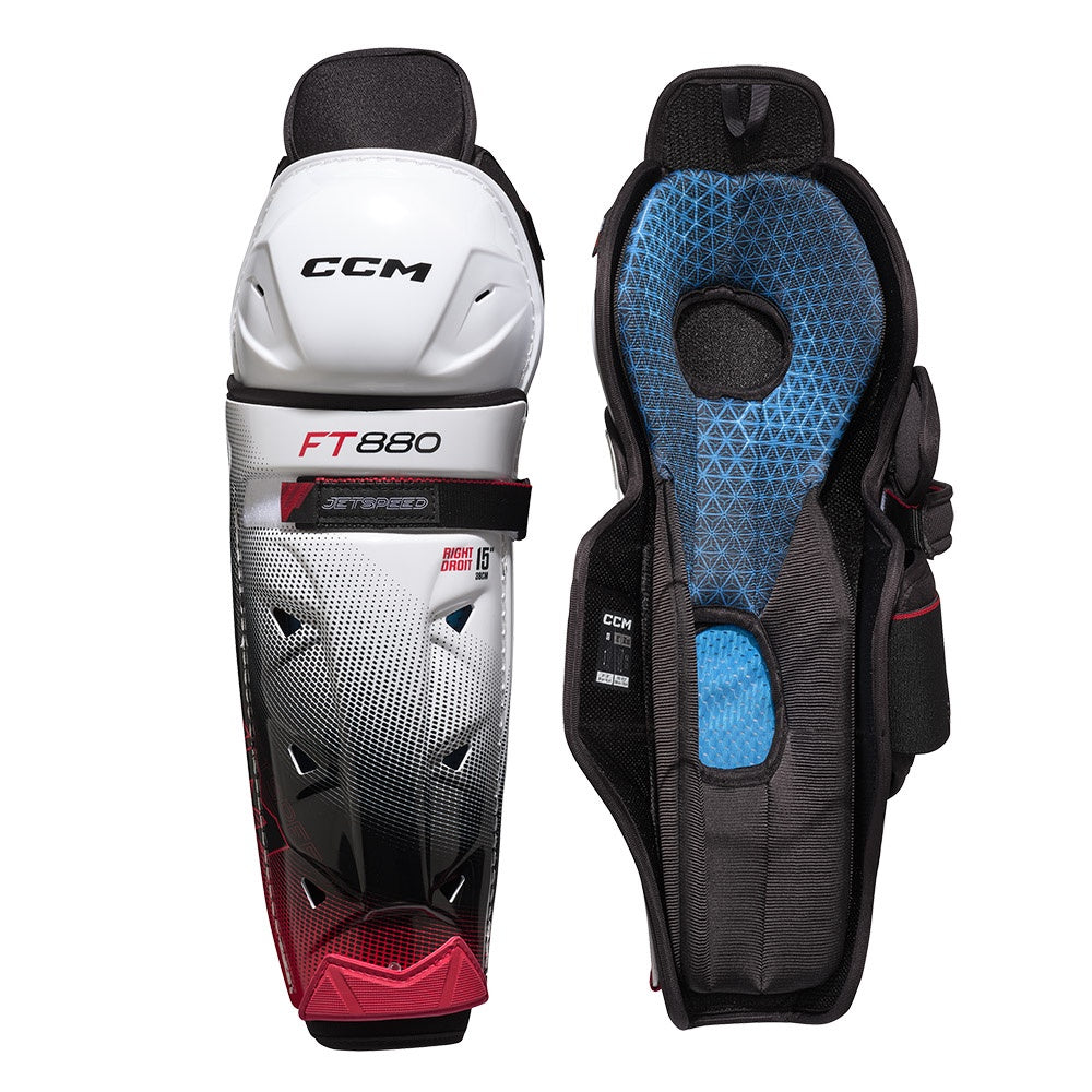 CCM Jetspeed FT880 Junior Ice Hockey Shin Guards - Youth Protective Gear for Hockey Players - Perfect for Games, Practices & Training