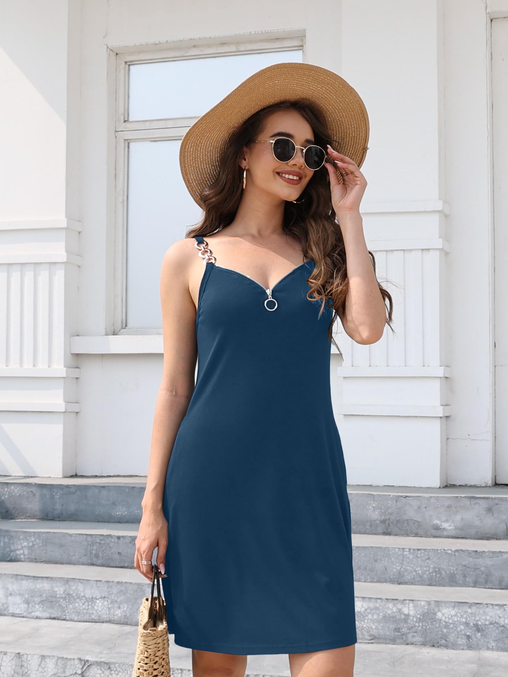ETCYY Women's Summer Dresses 2025 - Casual Sleeveless V-Neck Flowy Beach Cover Up Sundress with Pockets | Perfect for Vacation, Pool Party & Outdoor Activities