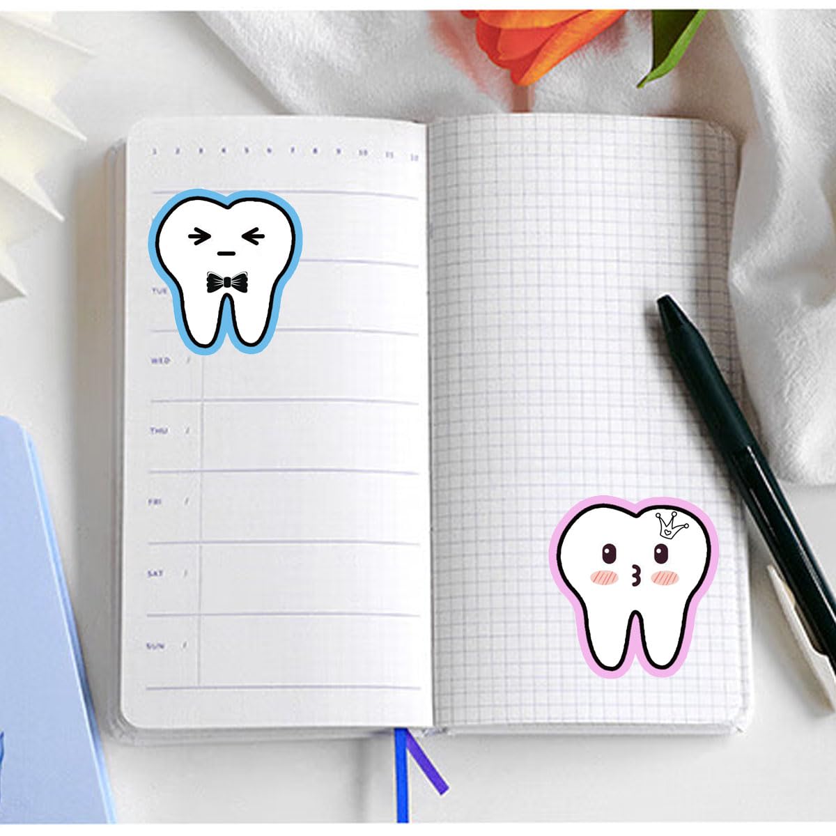 Happy Tooth Shaped Stickers - 200 Pcs Funny Dental Stickers for Kids, Classroom Rewards, Party Favors, Office & Car Decor - 2.5 Inch Adhesive Teeth Decals for Windows, Walls & Laptops - Perfect for Dental Health Month & School Activities
