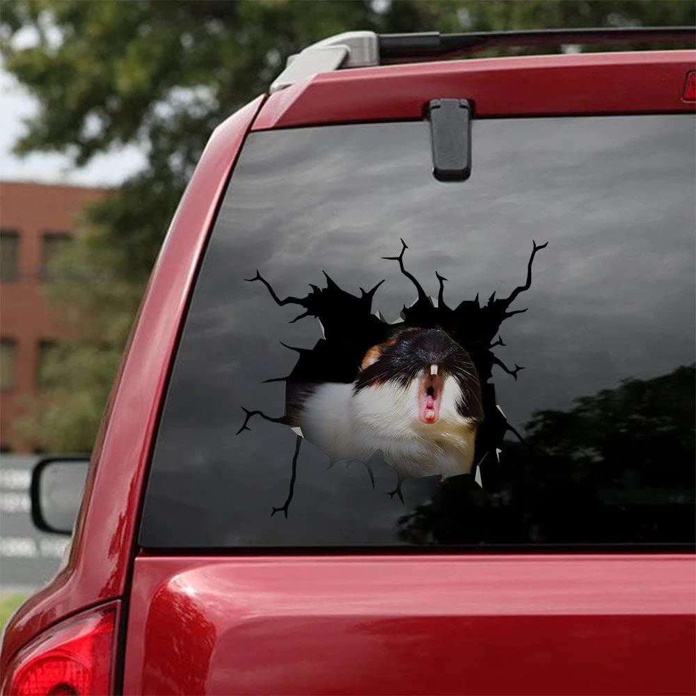 Funny 3D Guinea Pig Crack Car Sticker - Vinyl Window Decal for Animal Lovers - Perfect for Cars, Laptops & Gifts - Cute Guinea Pig Design for Pet Enthusiasts