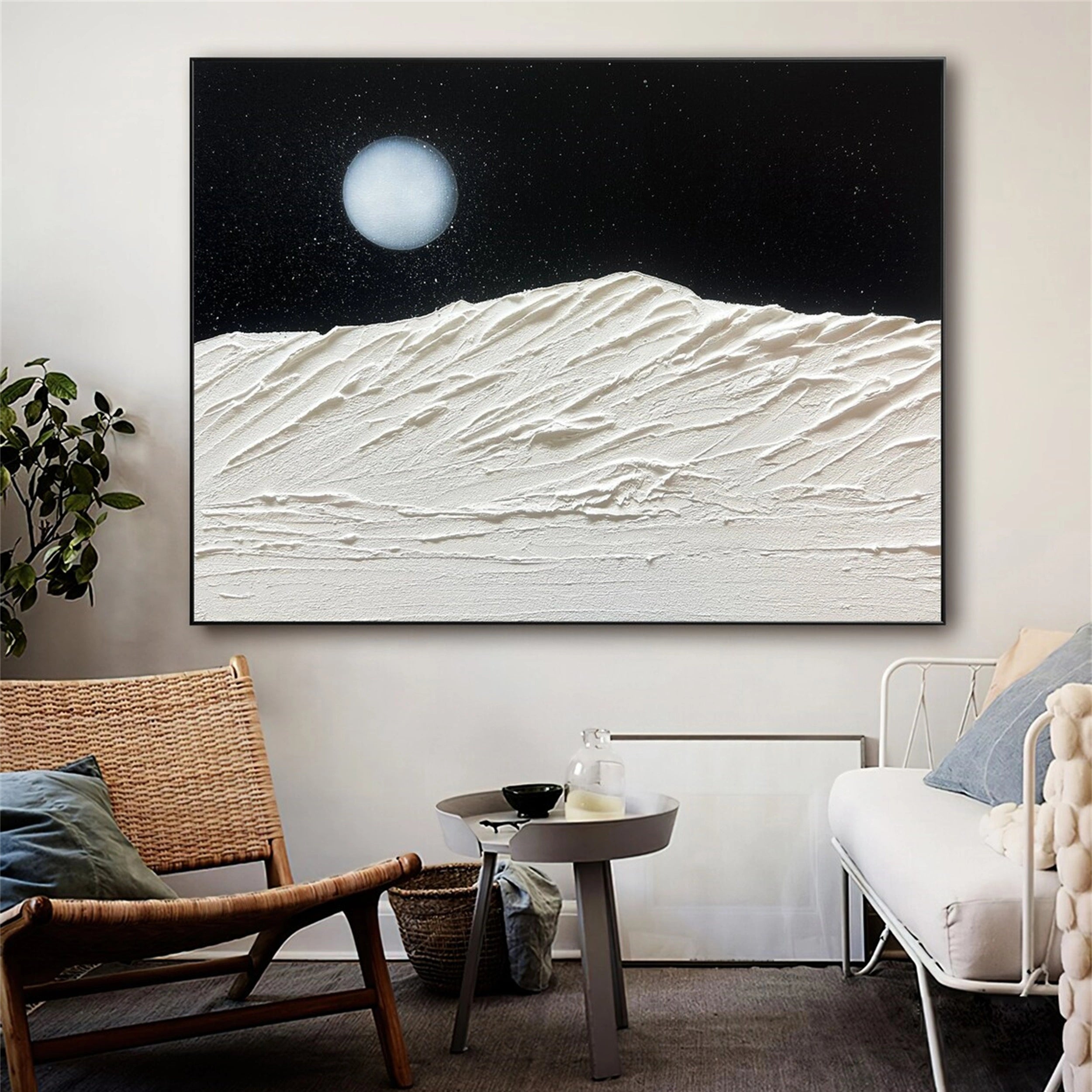 Black and White Textured Minimalist Wall Art Print #MZ060 - Modern Abstract Canvas Painting for Living Room, Bedroom & Office Decor