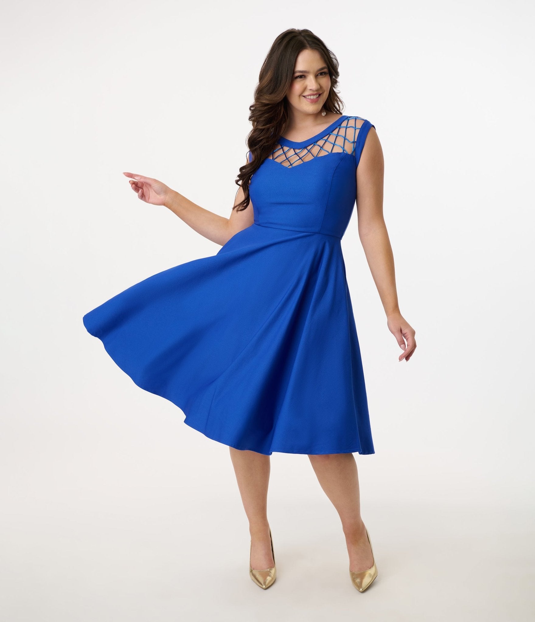 Vintage 1950s Royal Blue Diamond Cable Knit Swing Dress - Retro A-Line Cocktail Dress for Women | Perfect for Parties, Weddings & Special Occasions