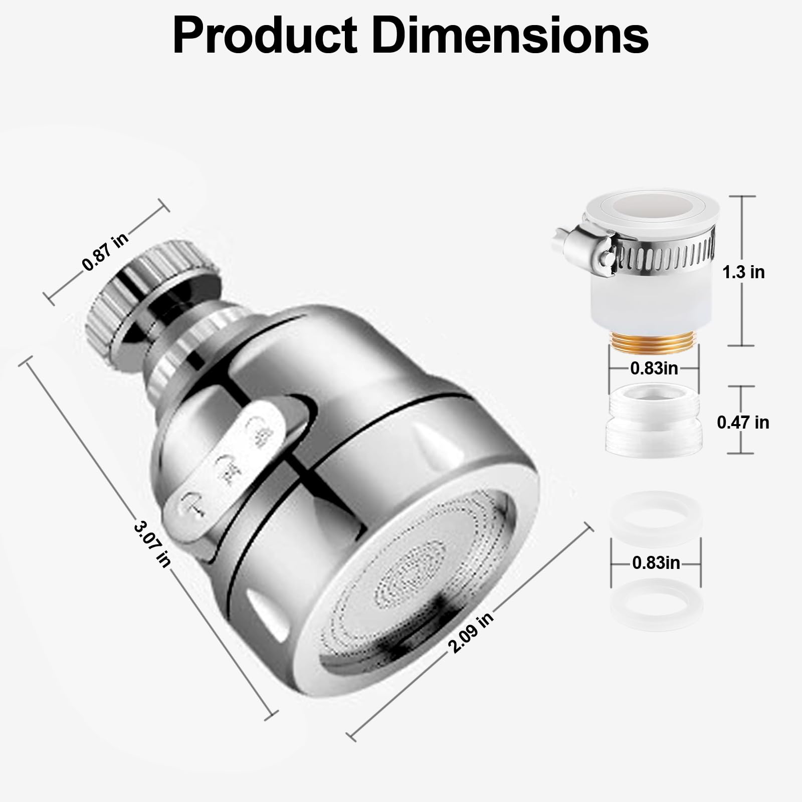 360° Rotating Kitchen Faucet Head Replacement - 3 Mode Adjustable Sprayer with Universal Aluminum Adapter - Anti-Splash Sink Accessories for Easy Dishwashing & Vegetable Cleaning