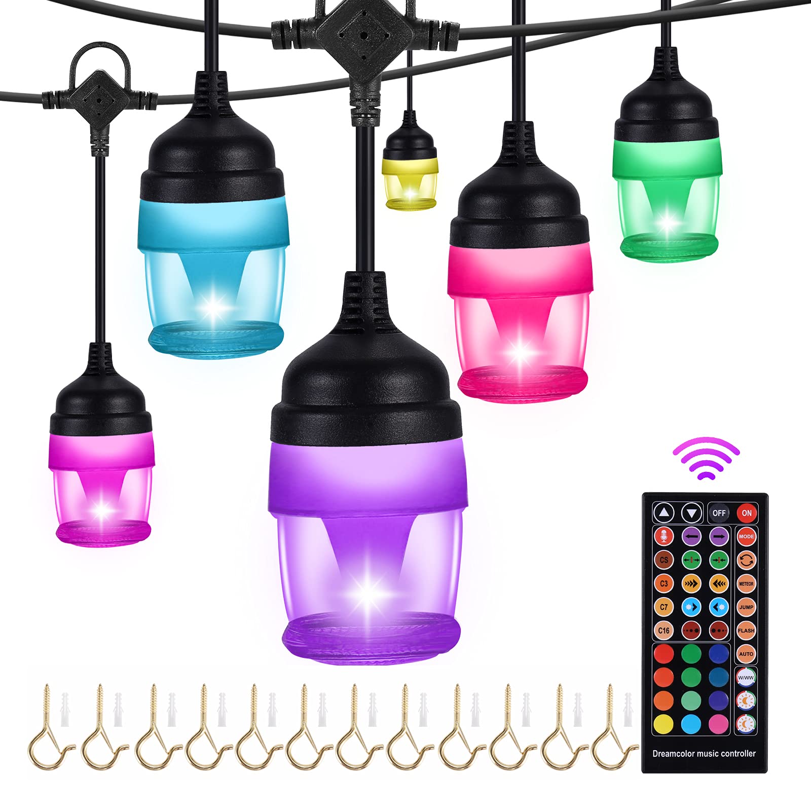 Outdoor LED String Lights Waterproof RGB Dimmable with Music Sync - 50ft Color Changing Fairy Lights for Patio, Backyard, Garden, Porch, Cafe & Party Decor - Perfect for Holidays, Weddings & Outdoor Ambiance