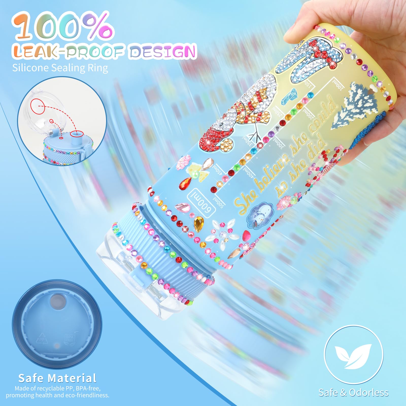 PERRYHOME DIY Frozen Water Bottle Decorating Kit for Girls Ages 4-10 - Creative Painting Craft Set with Frozen Toys - Fun Art Activity Gift for 6-12 Year Old Girls - Perfect for Birthday, Christmas & Summer Camp Crafts
